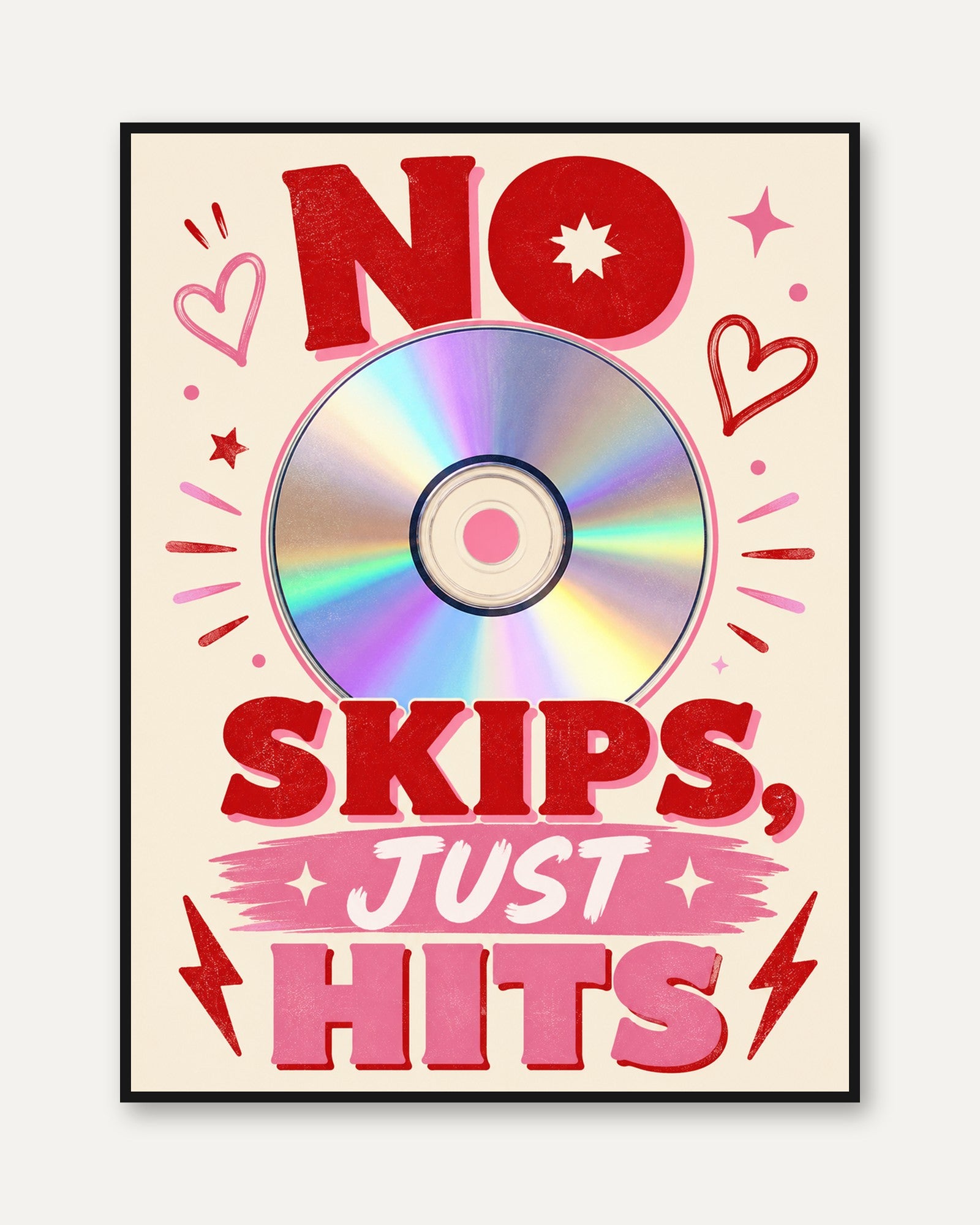 Retro Music Wall Art – No Skips Just Hits Print - framed