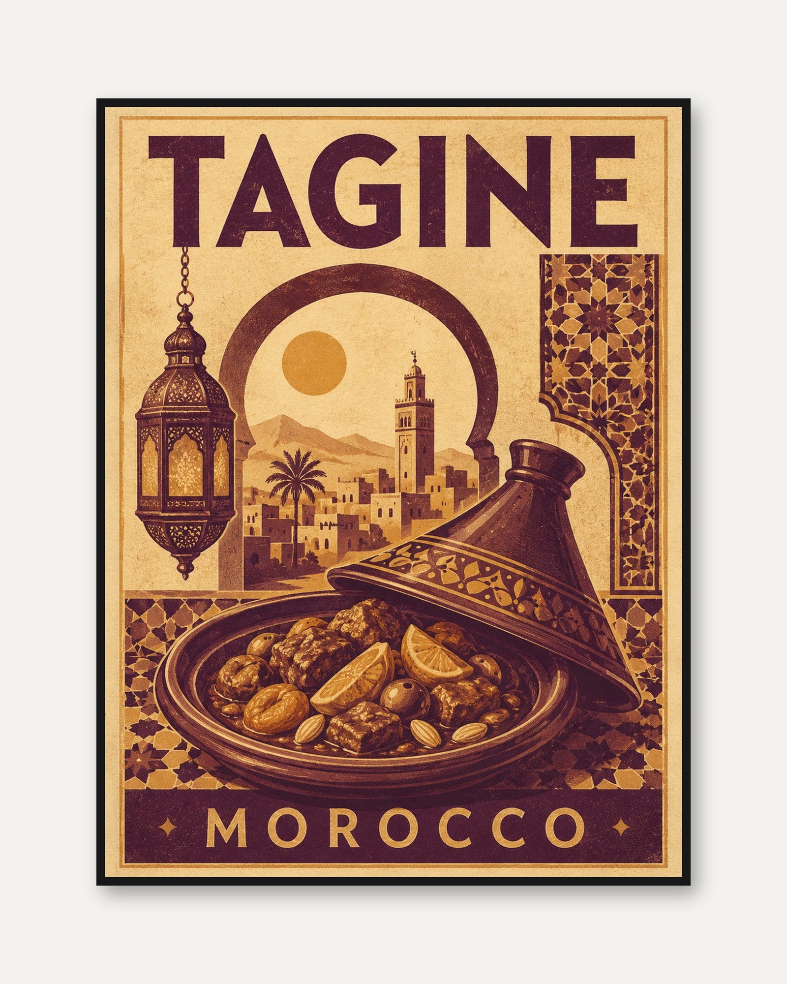 Tagine Wall Art: Retro Moroccan Travel Poster - framed