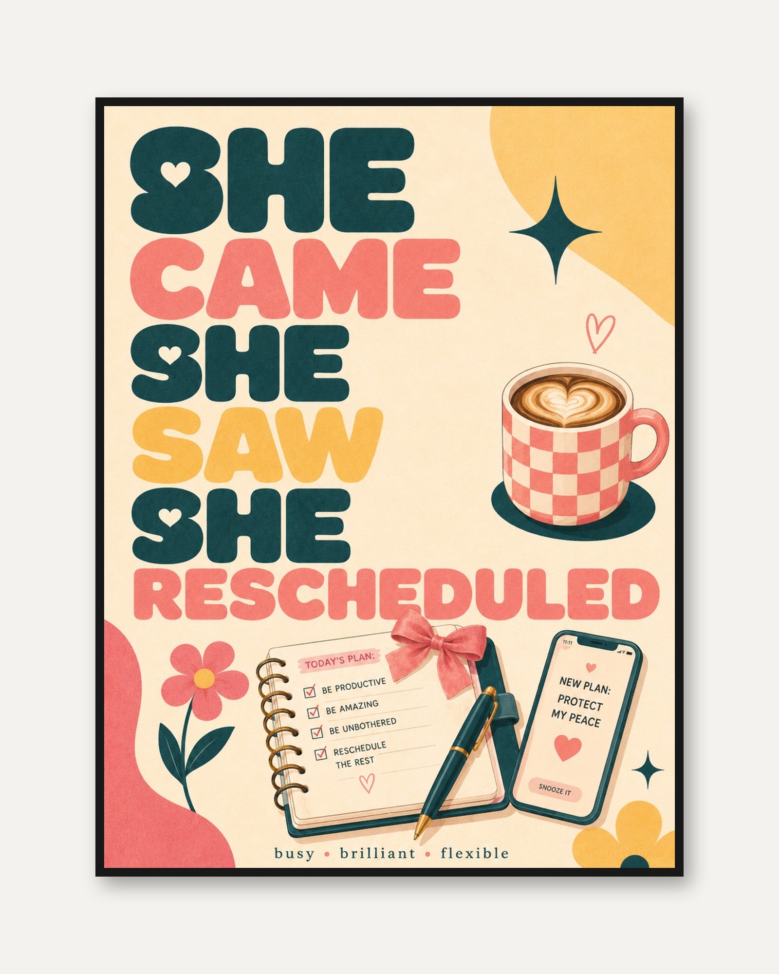 Motivational Office Print: Retro Self-Care Art (A4 and Larger) - framed