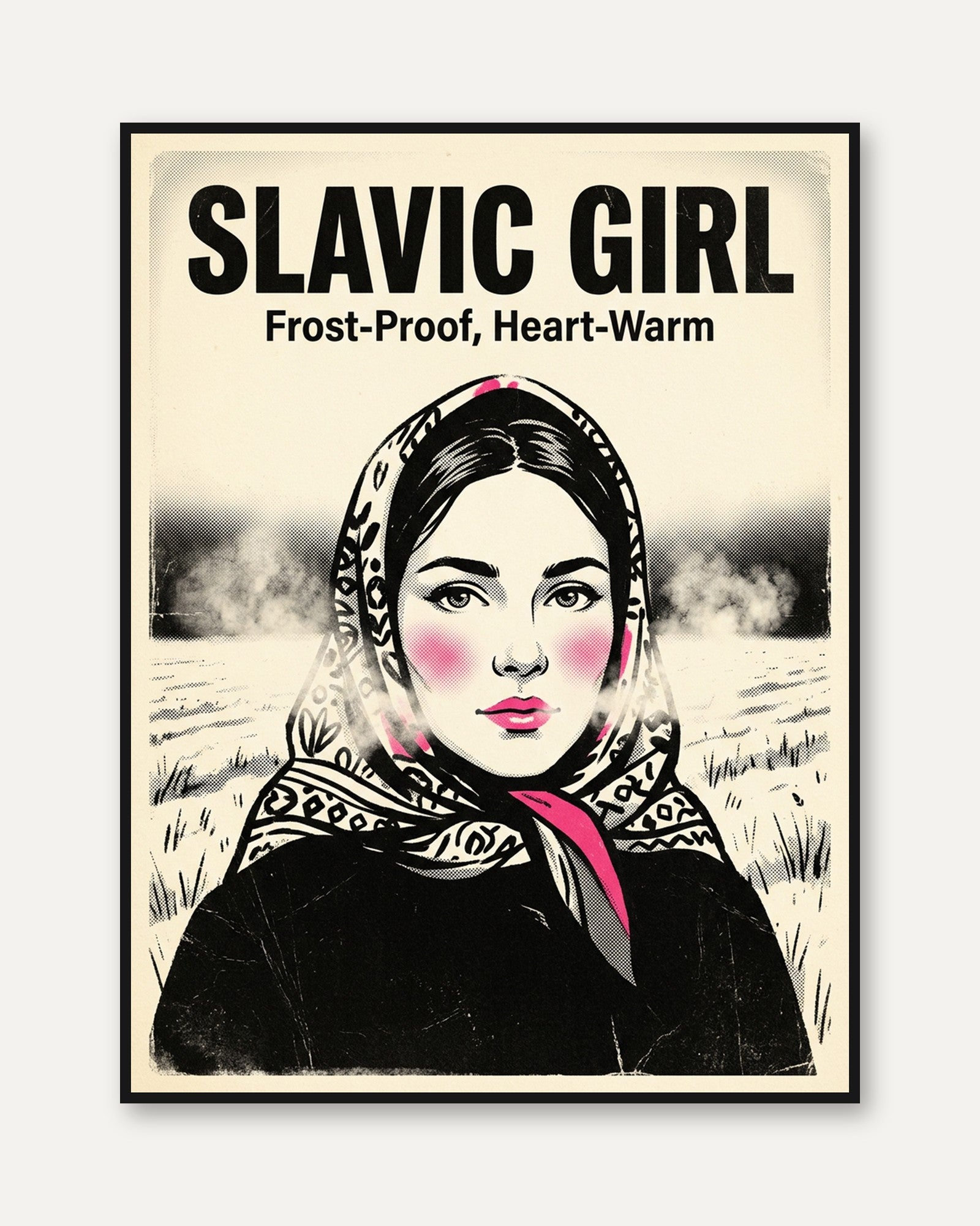 Slavic Girl Vintage Poster: Soviet Propaganda Style Wall Art - framed