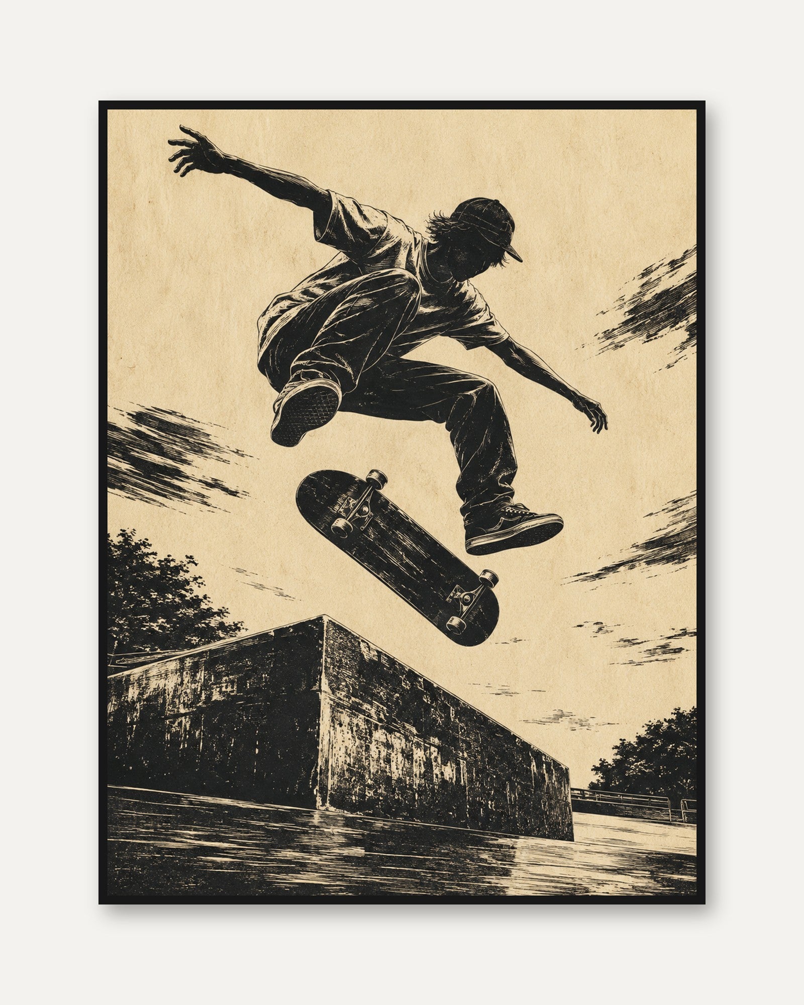 Skateboard Wall Art – Vintage Skater Print - framed