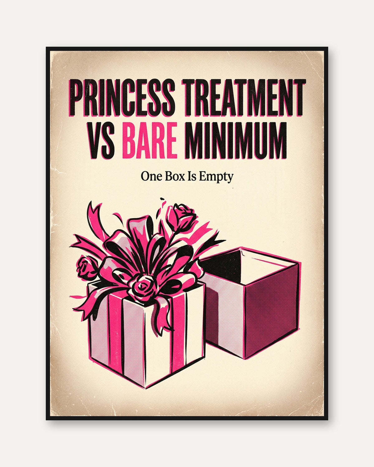 Princess Treatment Vintage Poster: Retro Pink Gift Box Wall Art - framed