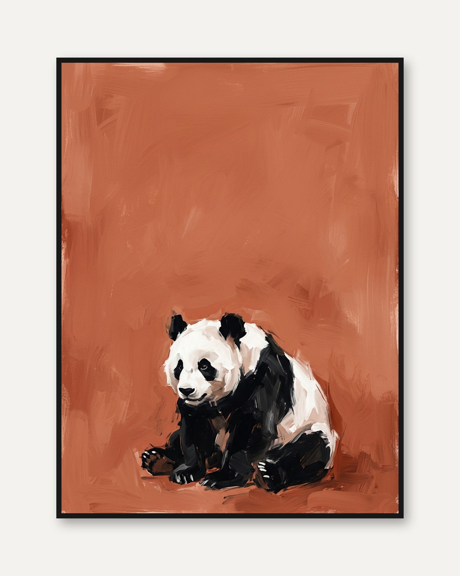Panda Bear Wall Art: Impressionist Wildlife on Terracotta - framed