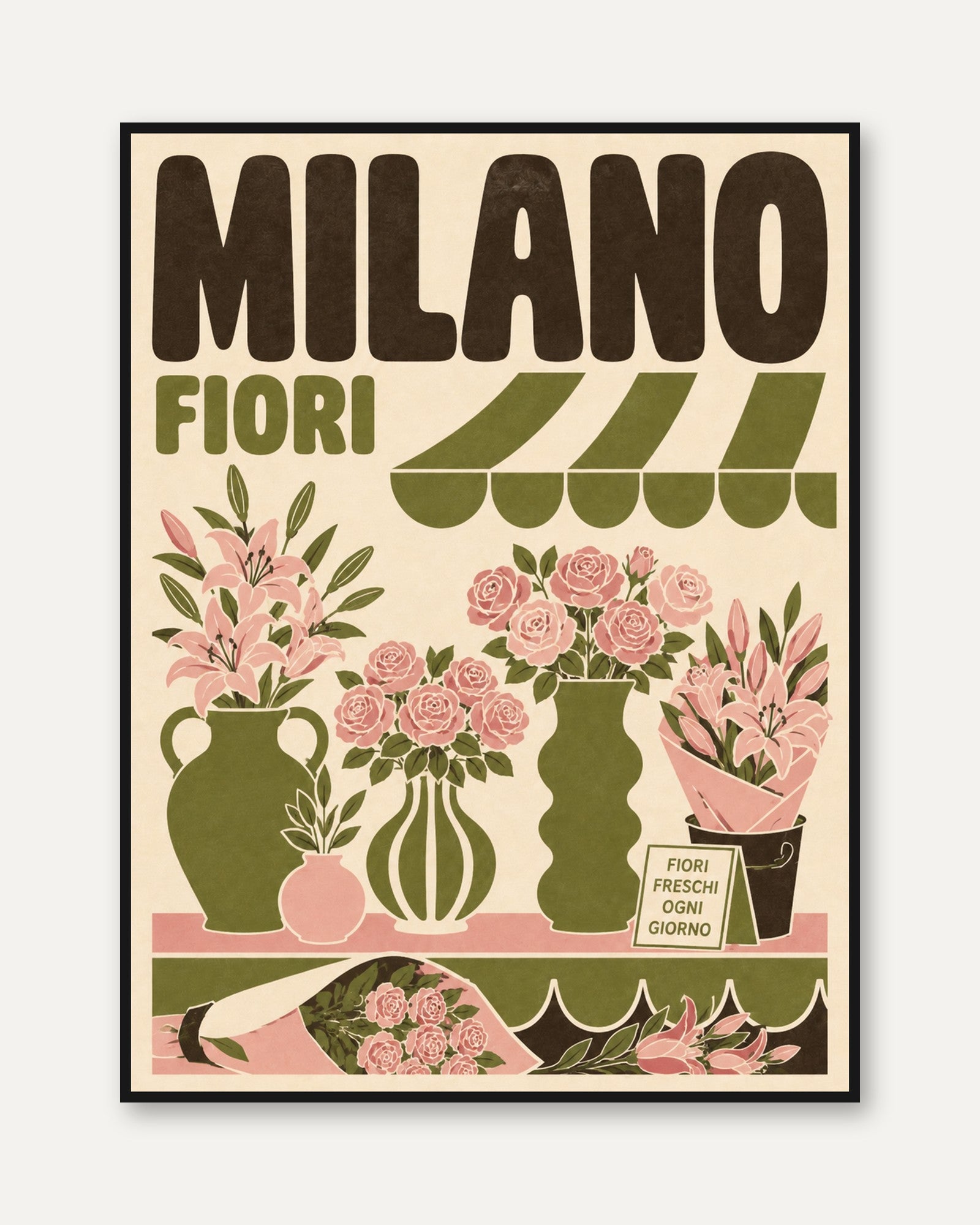 Vintage Milano Flower Market Poster - framed