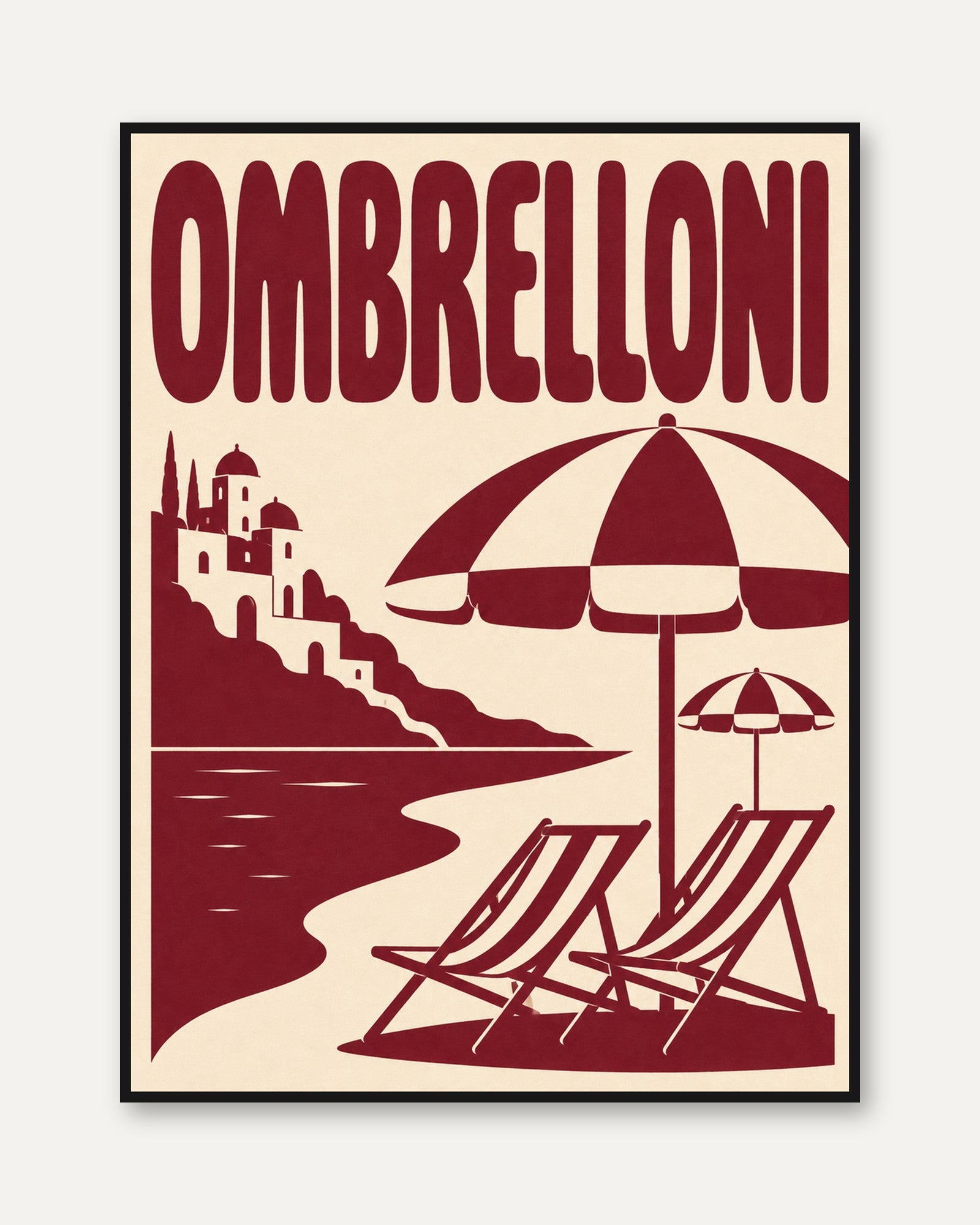 Vintage Italian Beach Print: Ombrelloni Travel Poster - framed