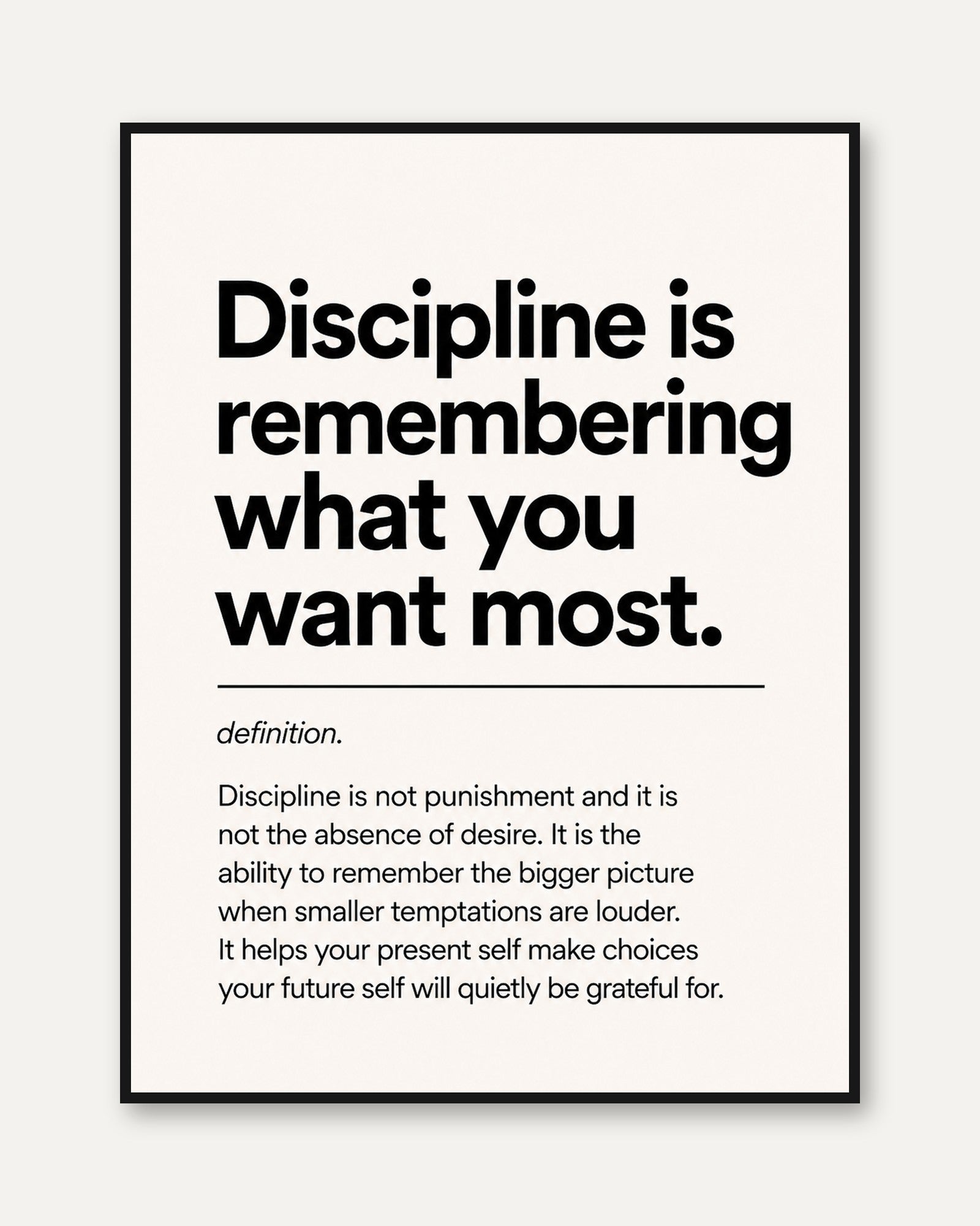 Discipline Definition Print: Motivational Typography Wall Art - framed