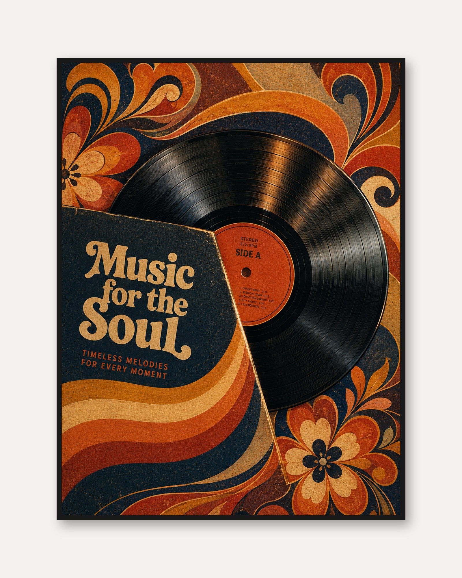 Retro Vinyl Record Poster – Music Room Wall Art - framed