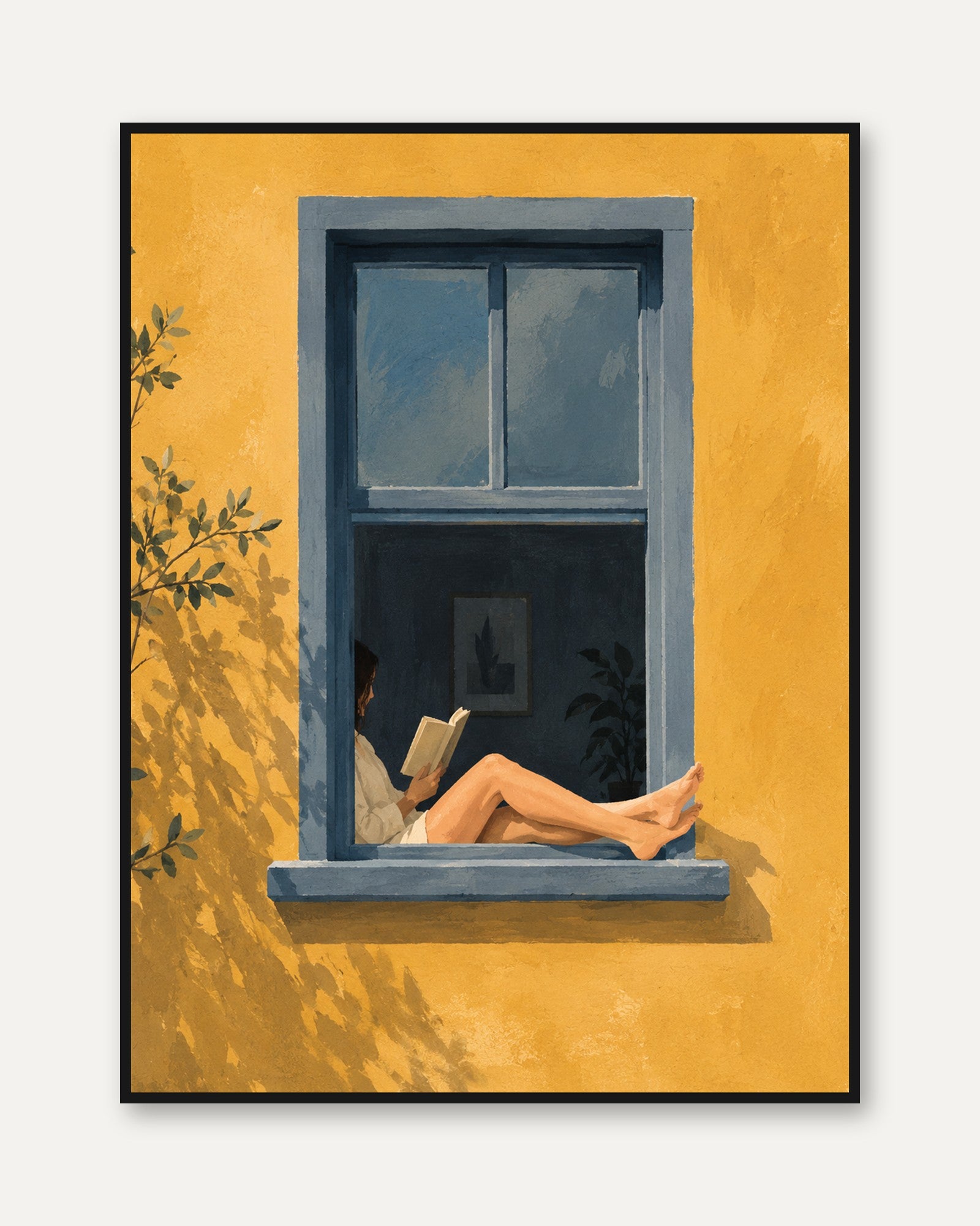 Window Reading Wall Art – Figure in Window Print - framed