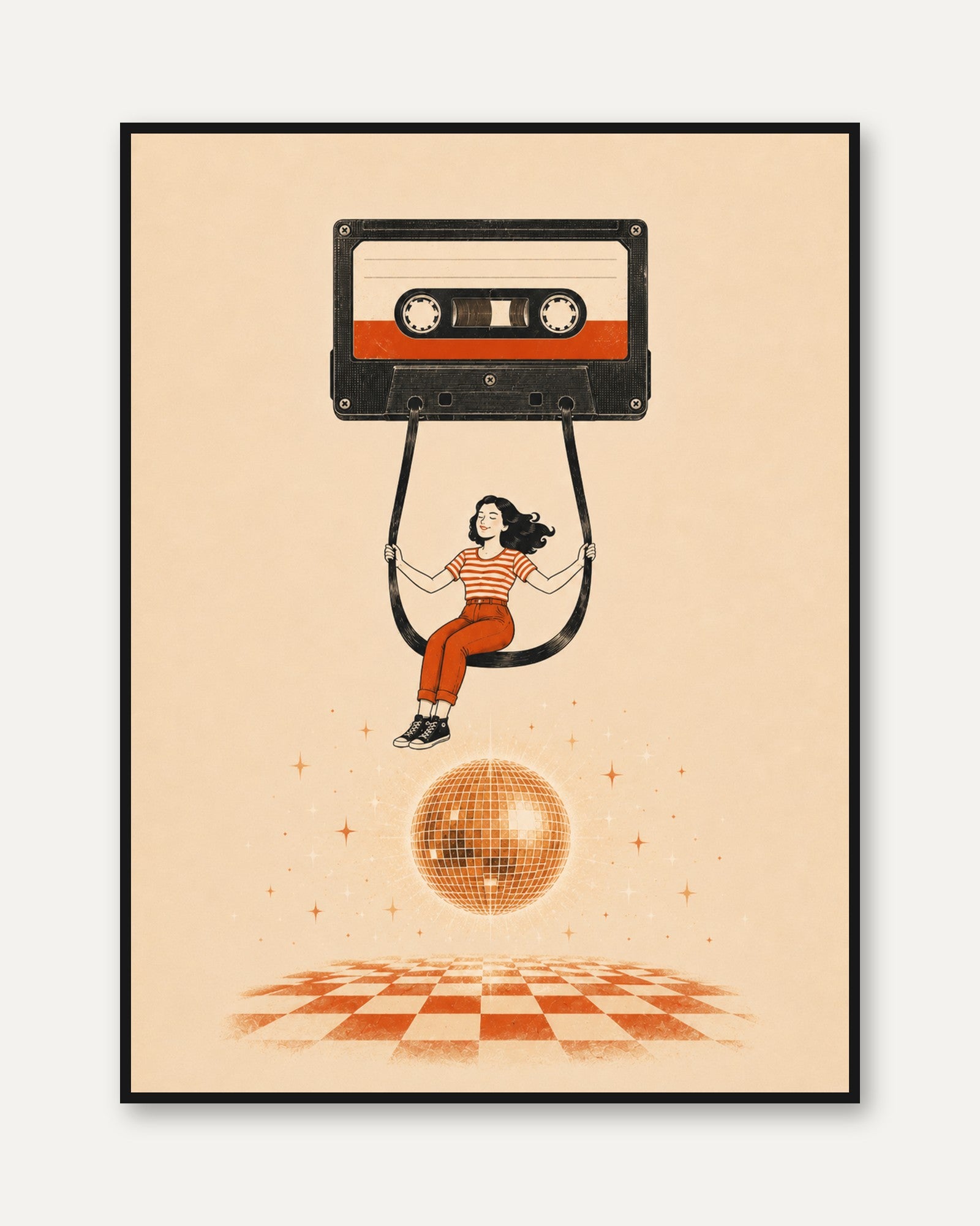 Cassette Tape Illustration: Retro 80s Music Decor (Matte Paper Print) - framed