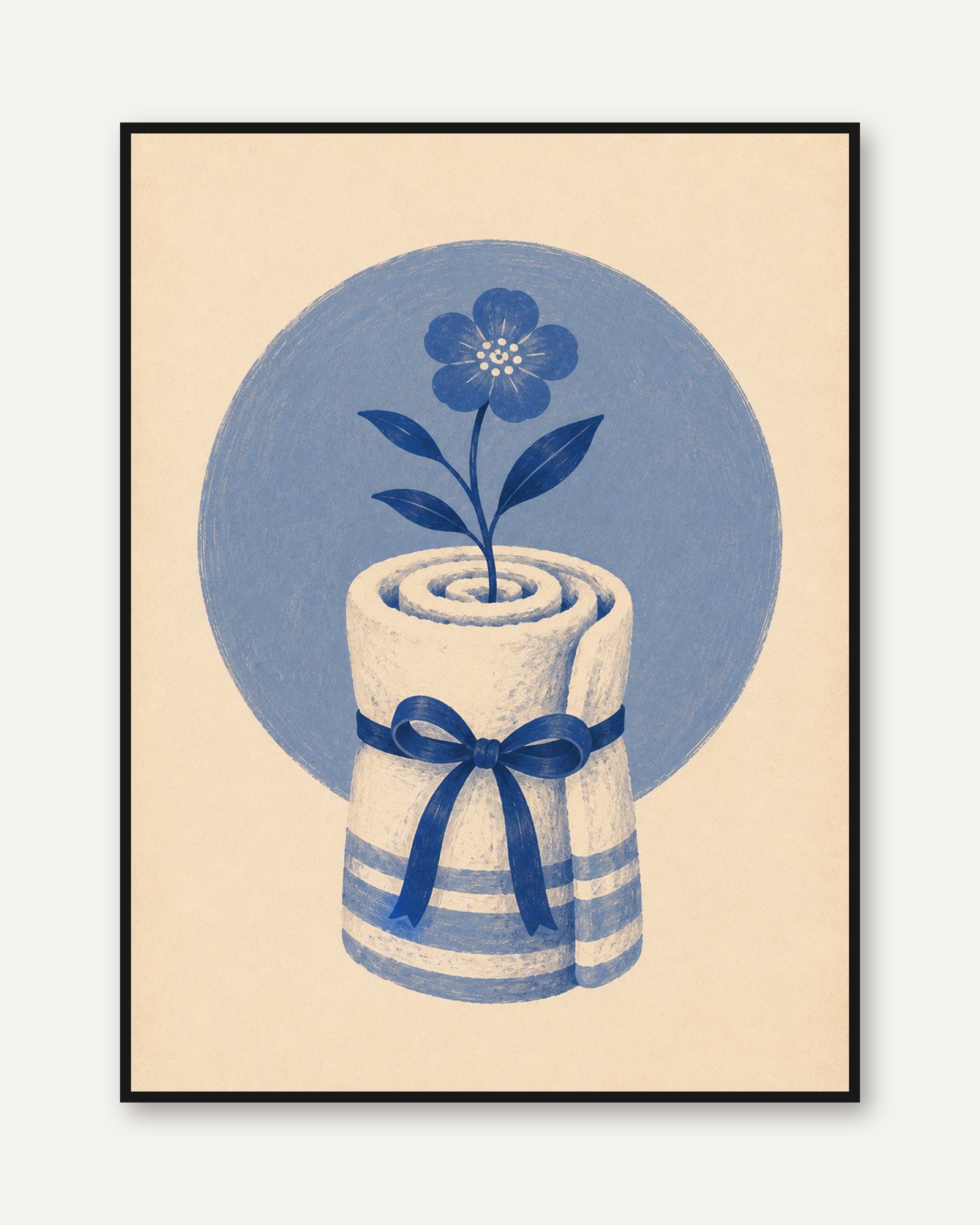Folk Art Print – Rolled Towel Floral Decor - framed