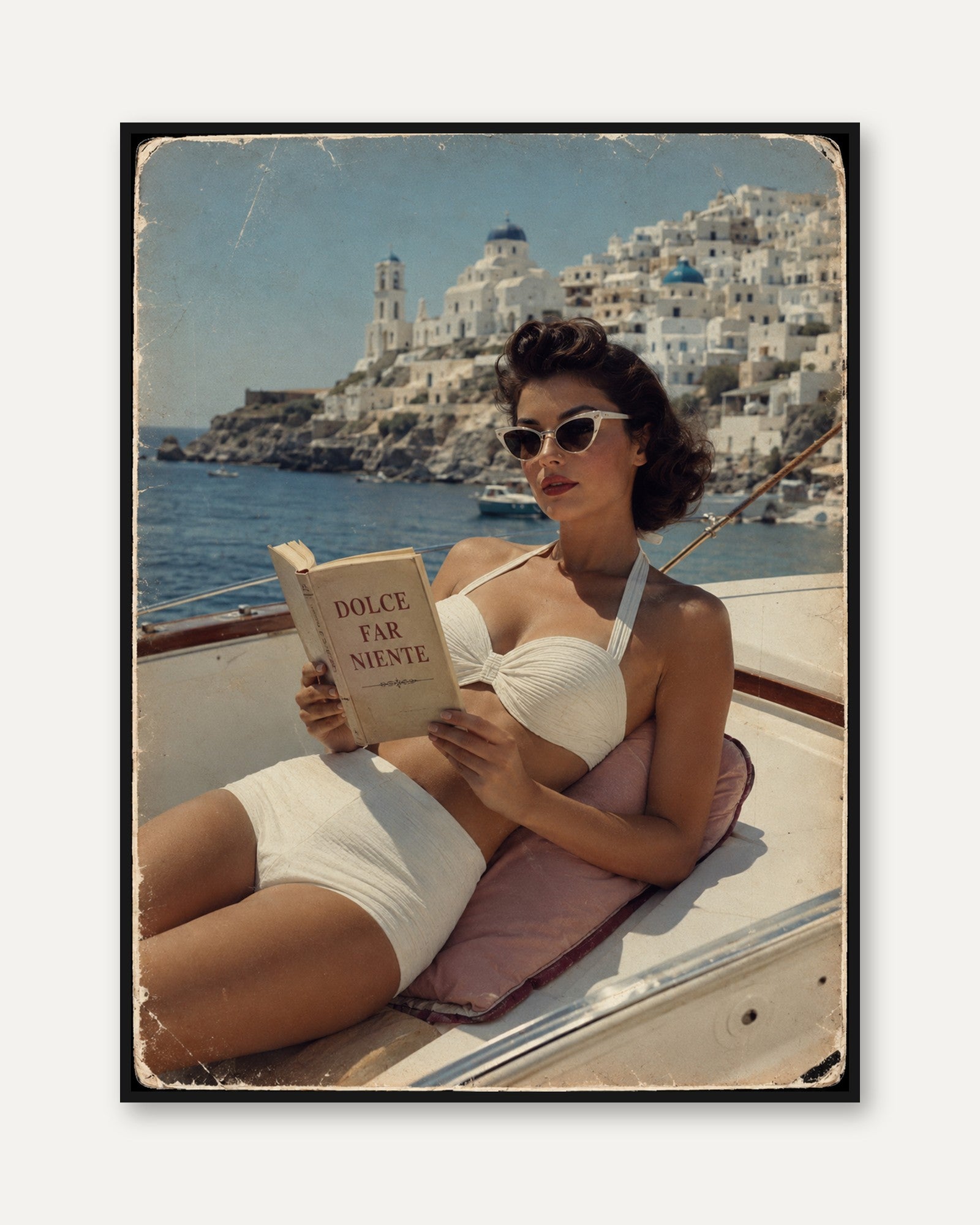 Vintage Travel Poster – Mediterranean Wall Art - framed