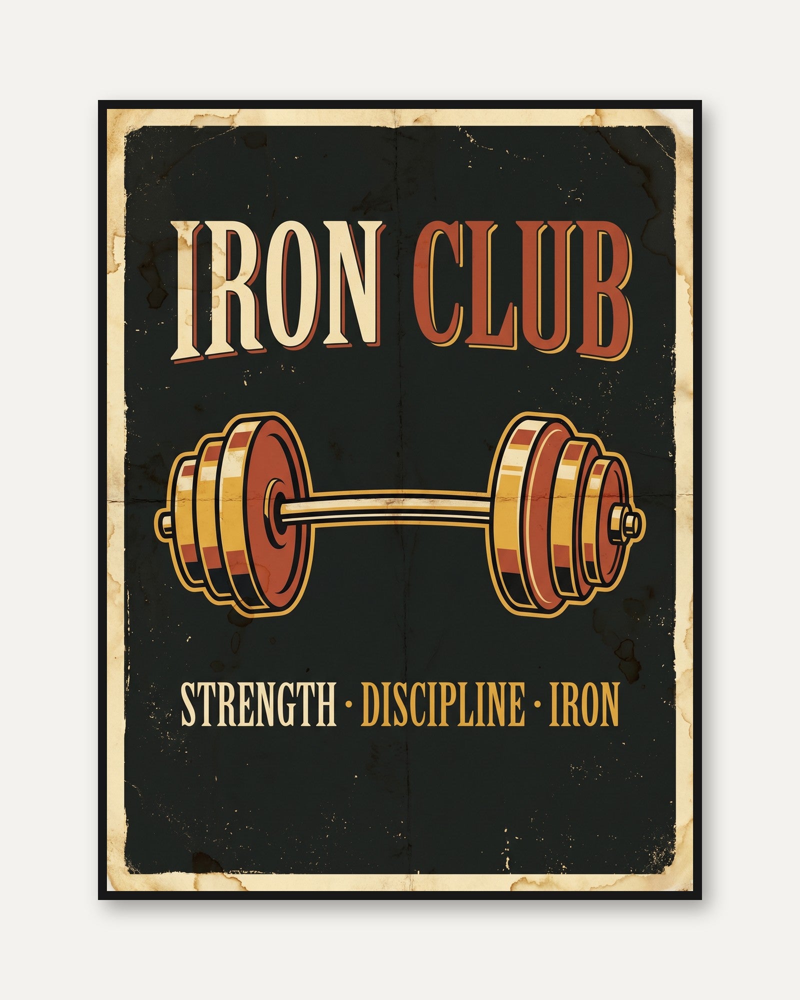 Iron Club Barbell Poster: Vintage Gym Fitness Wall Art - framed