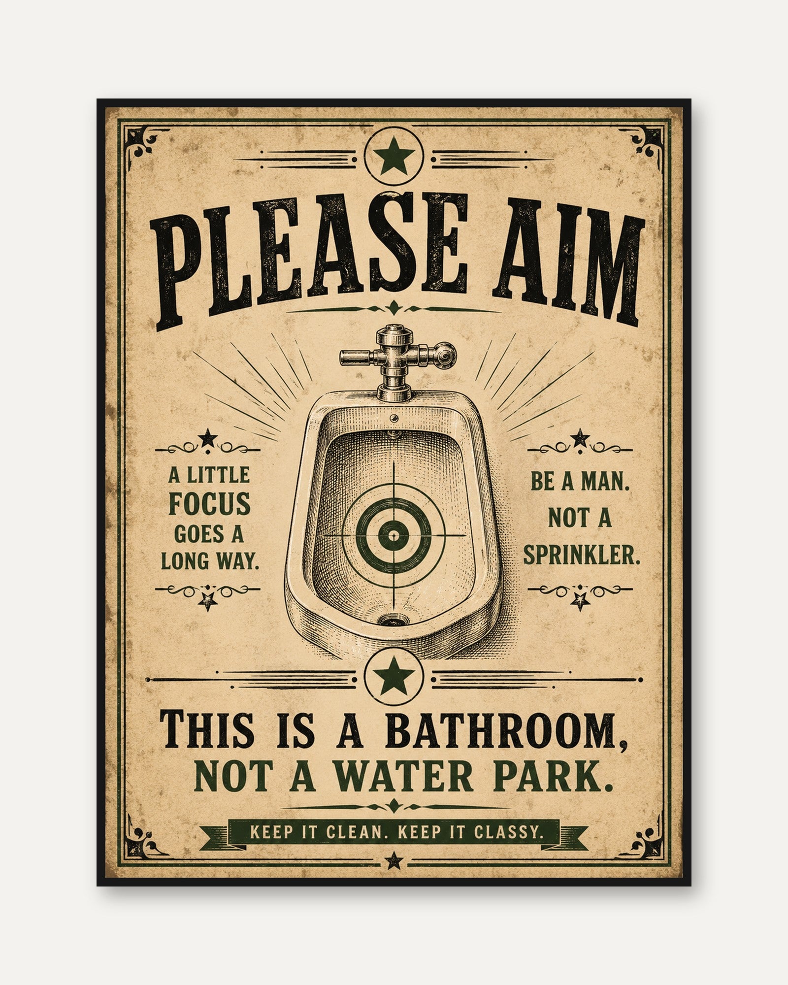 Funny Vintage Bathroom Print - framed