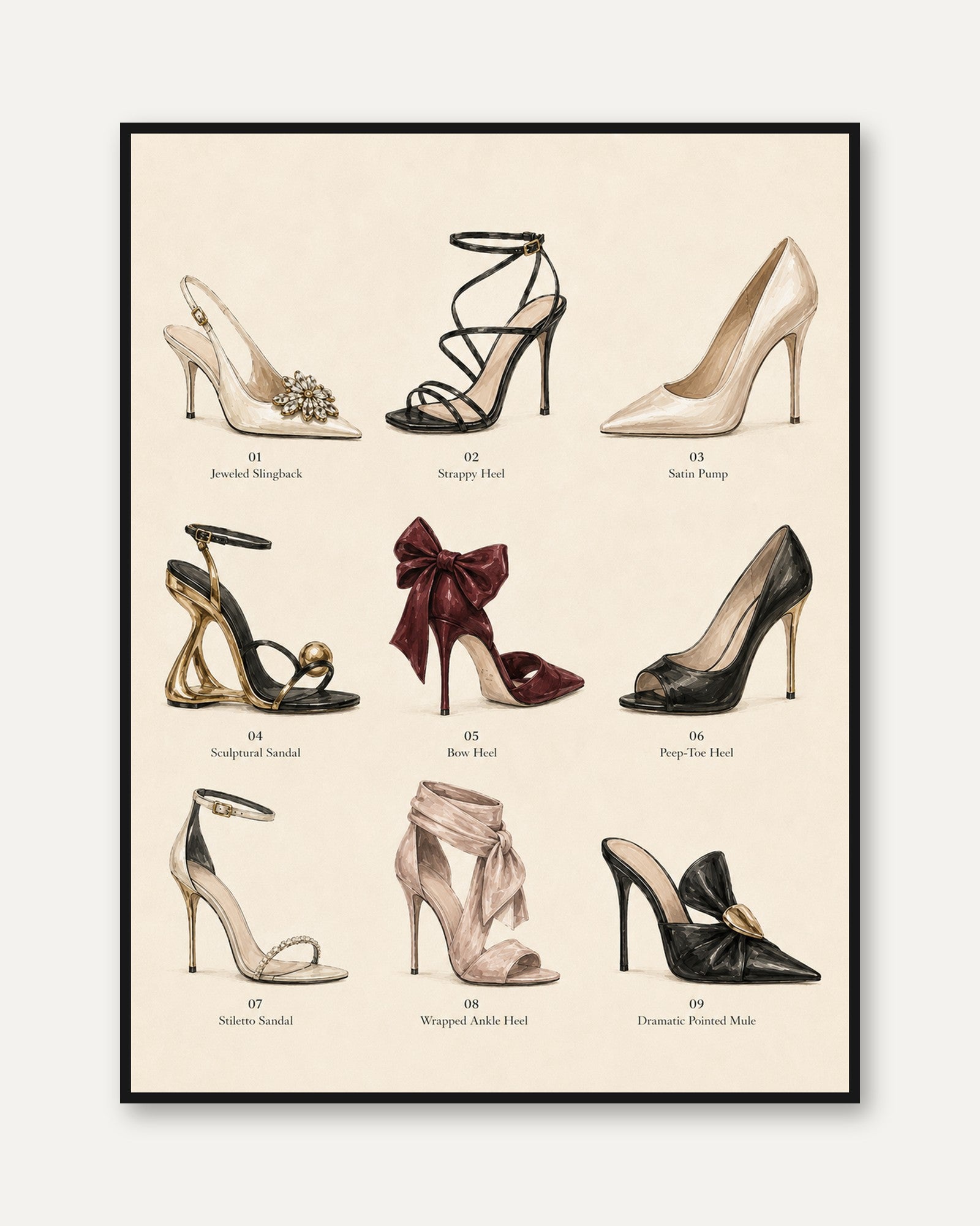 High Heel Poster – Designer Shoe Wall Art - framed