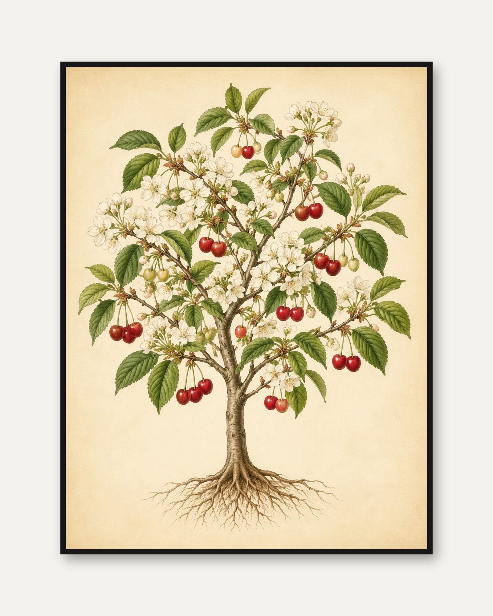 Cherry Blossom Tree Art Print: Vintage Botanical Illustration - framed