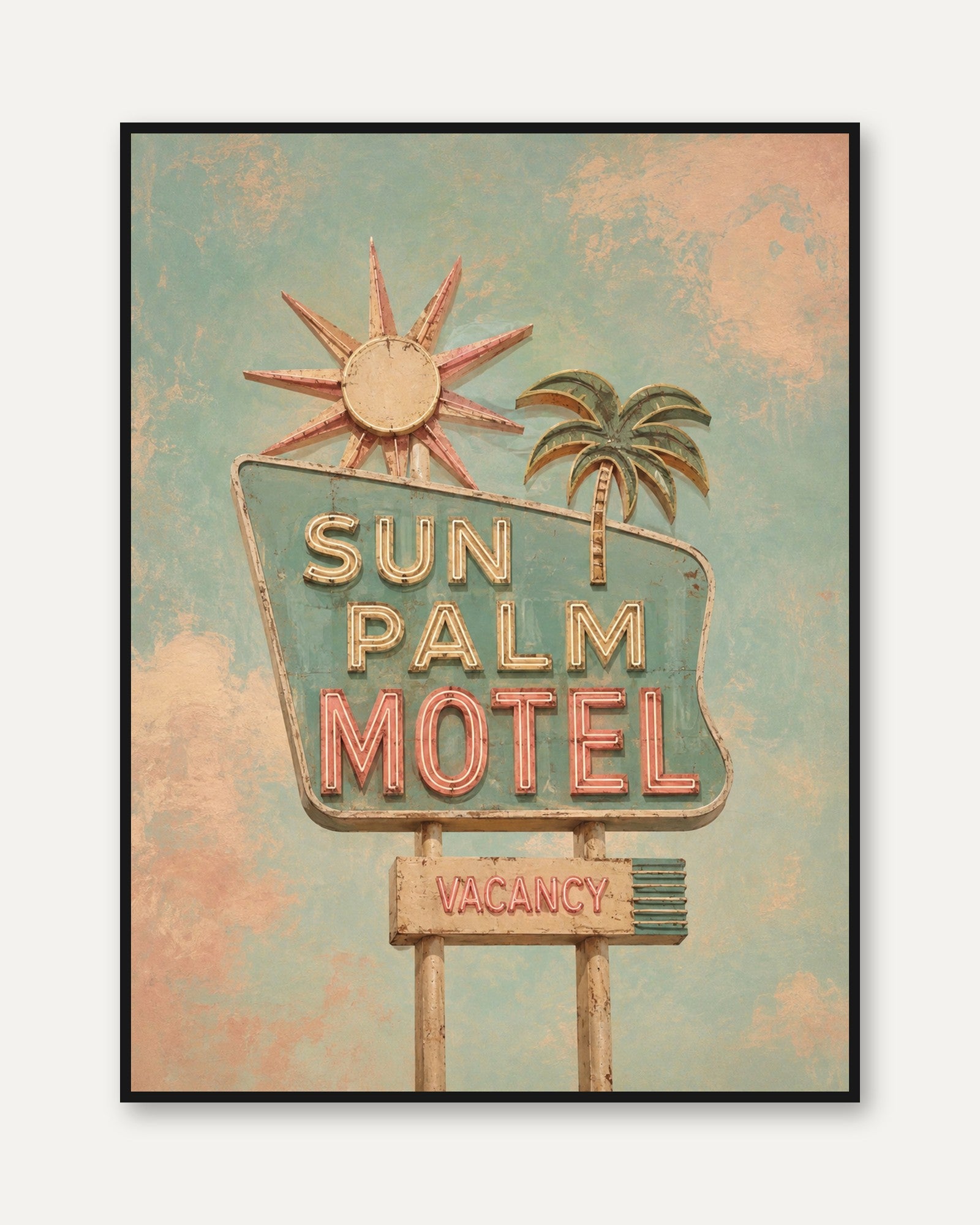 Retro Motel Wall Art – Vintage Neon Sign Print - framed