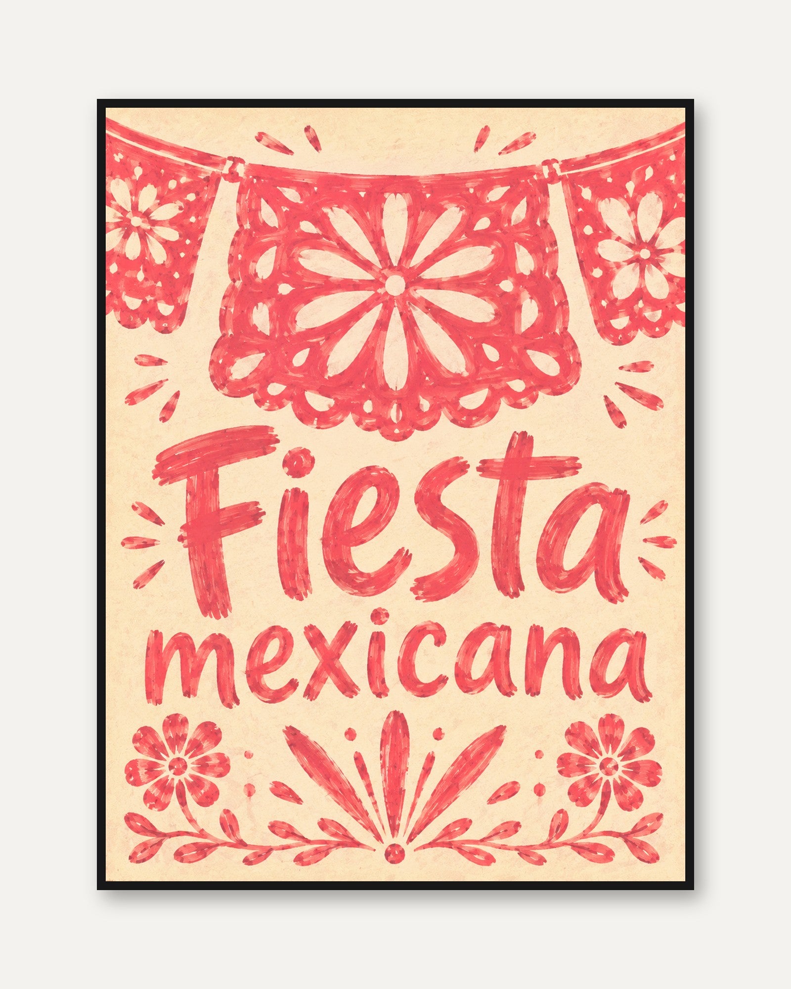 Fiesta Mexicana Papel Picado Art Print: Red Folk Design - framed