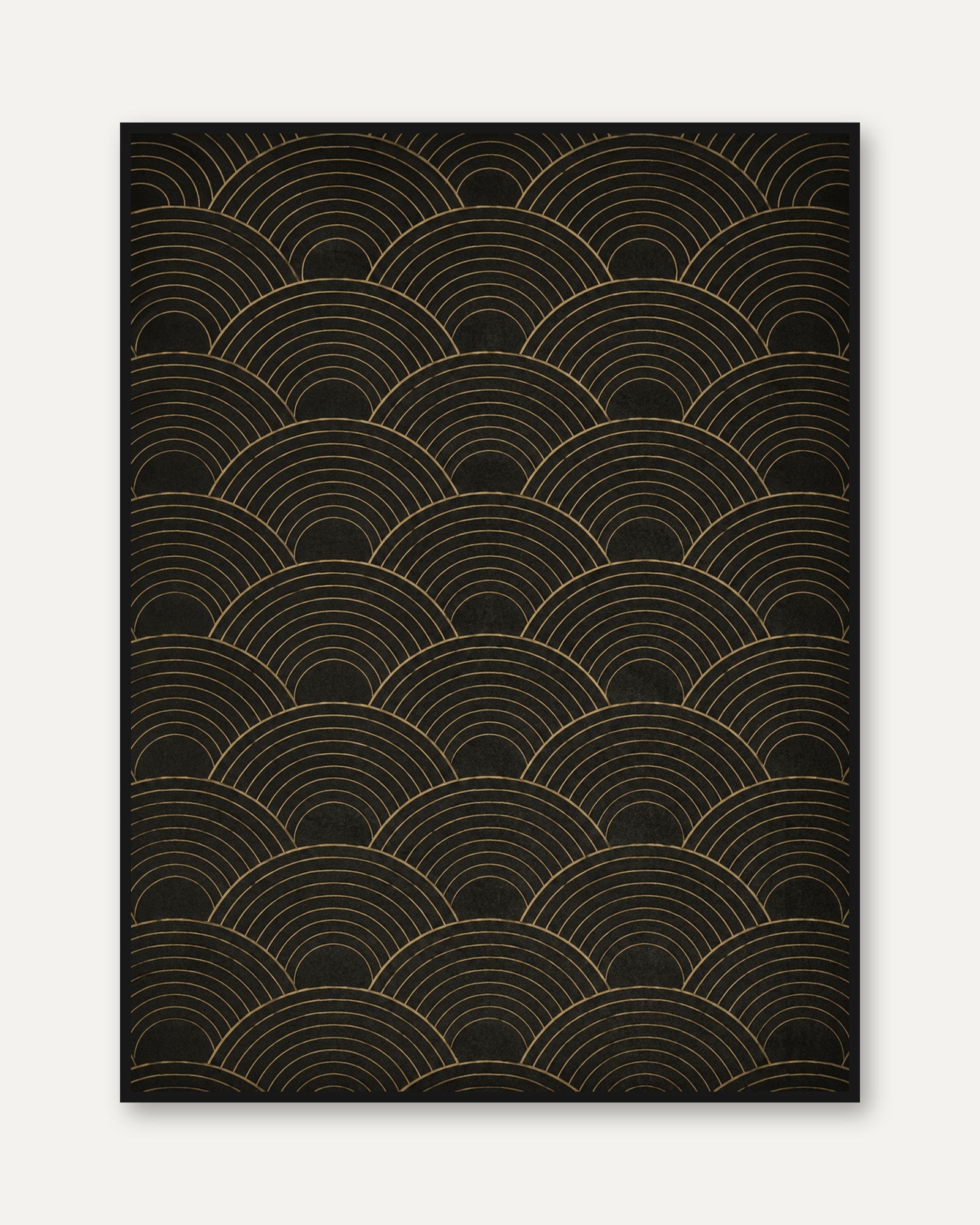 Wave Pattern Art Print: Gold & Black Geometric Design - framed