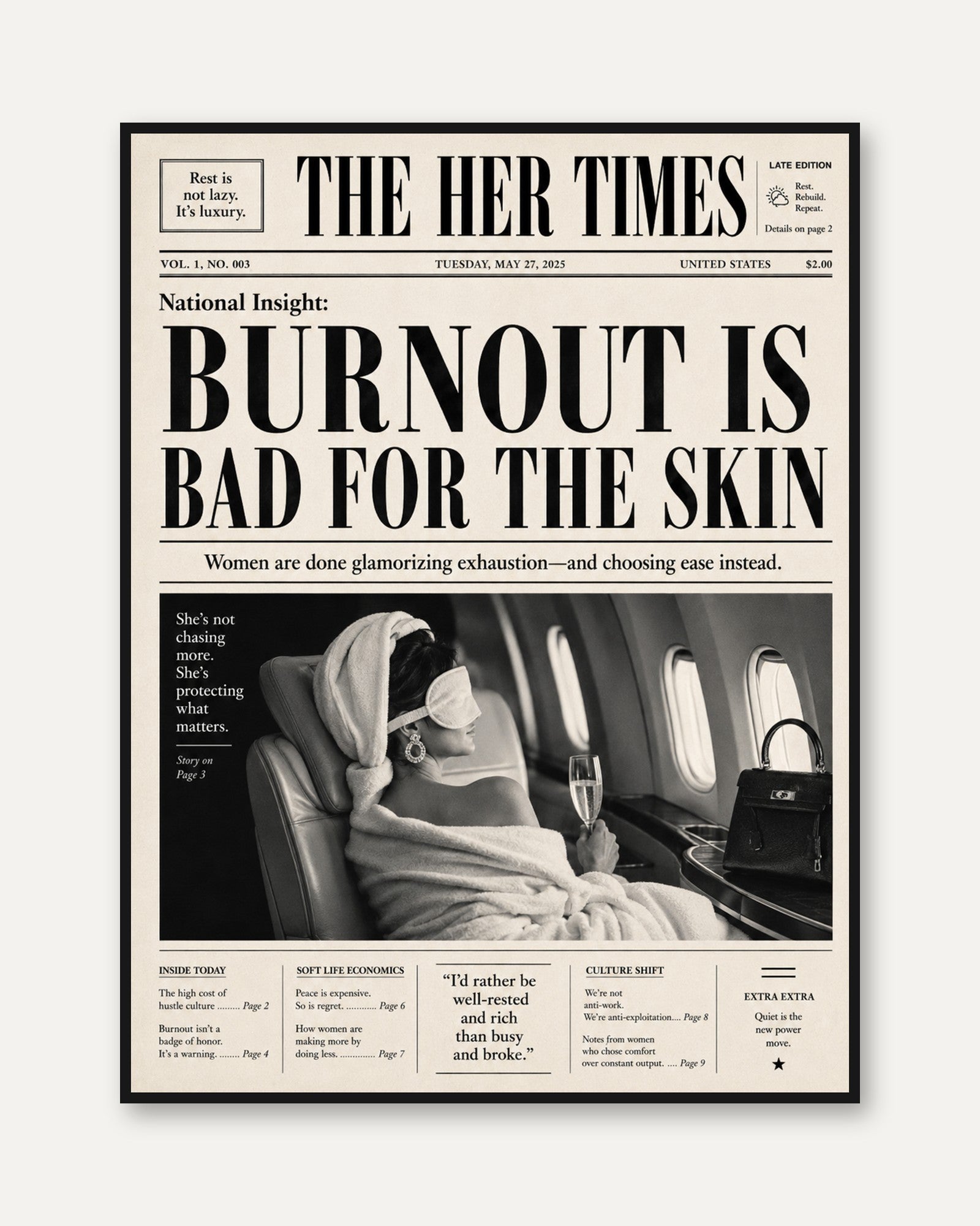 Self-Care Wall Art: Vintage Newspaper Style - framed