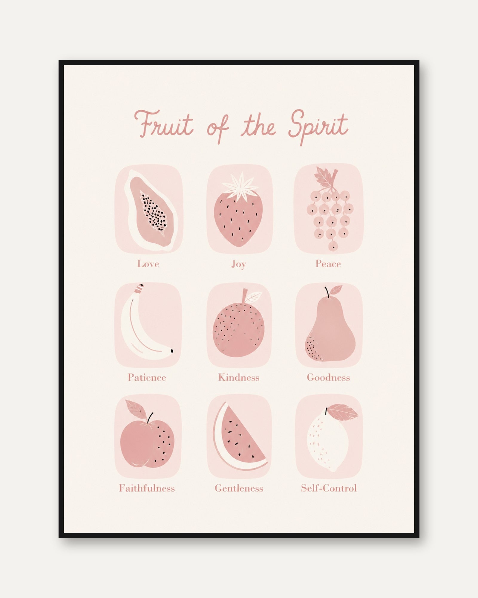 Fruit of the Spirit Print: Christian Nursery & Kitchen Wall Art - framed