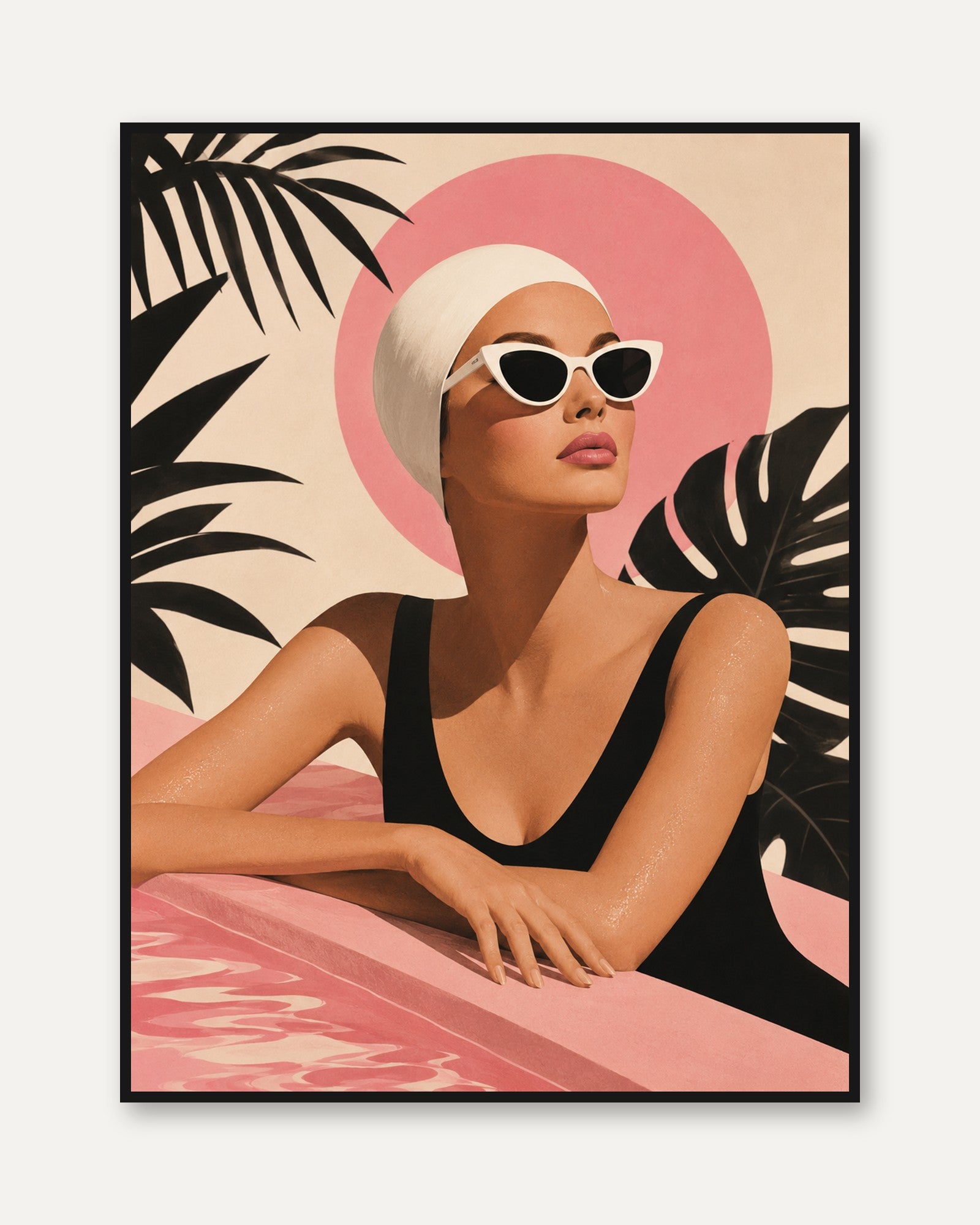 Retro Poolside Fashion Print: Mid-Century Modern Summer Art - framed