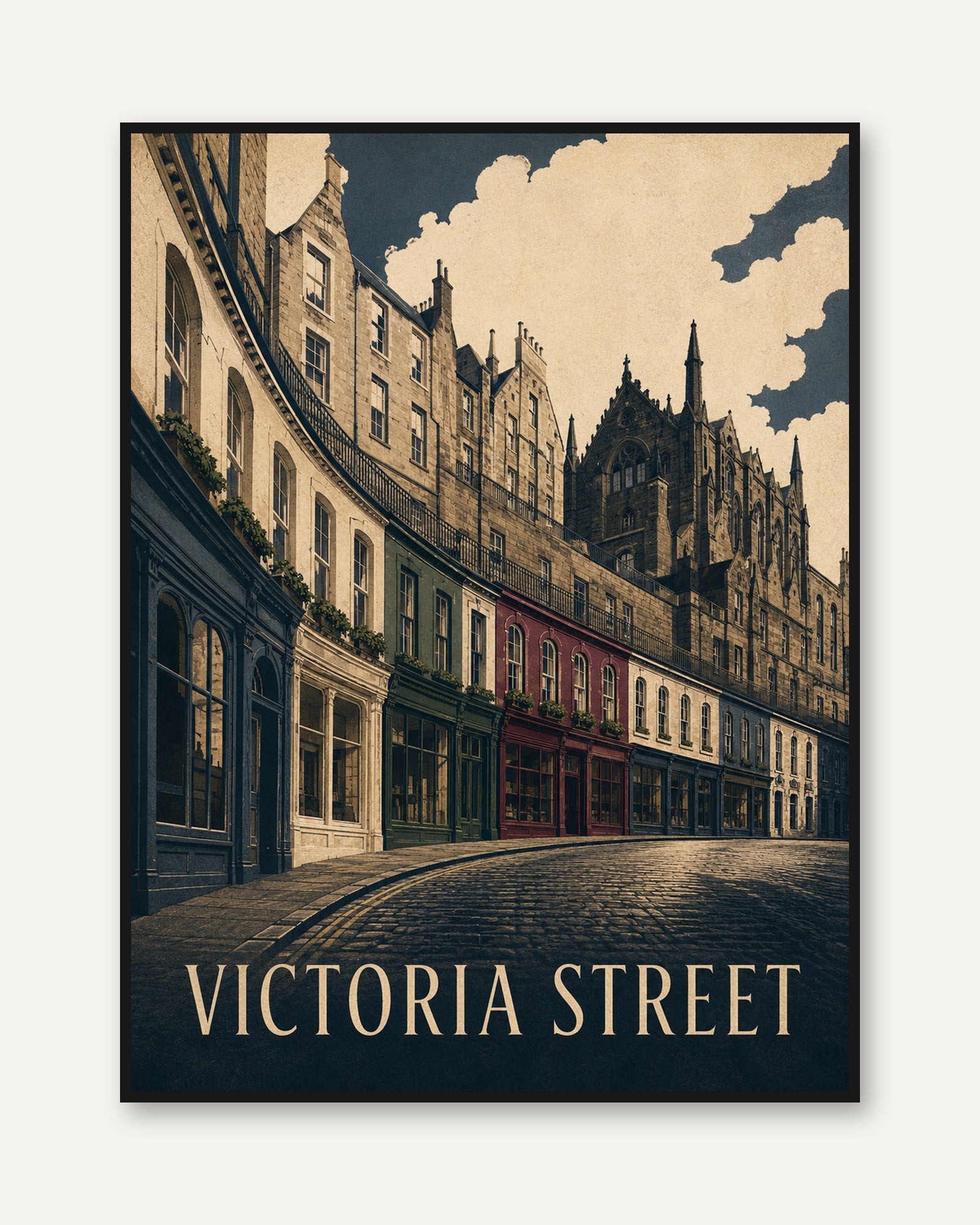 Edinburgh Street Poster – Vintage Travel Print - framed