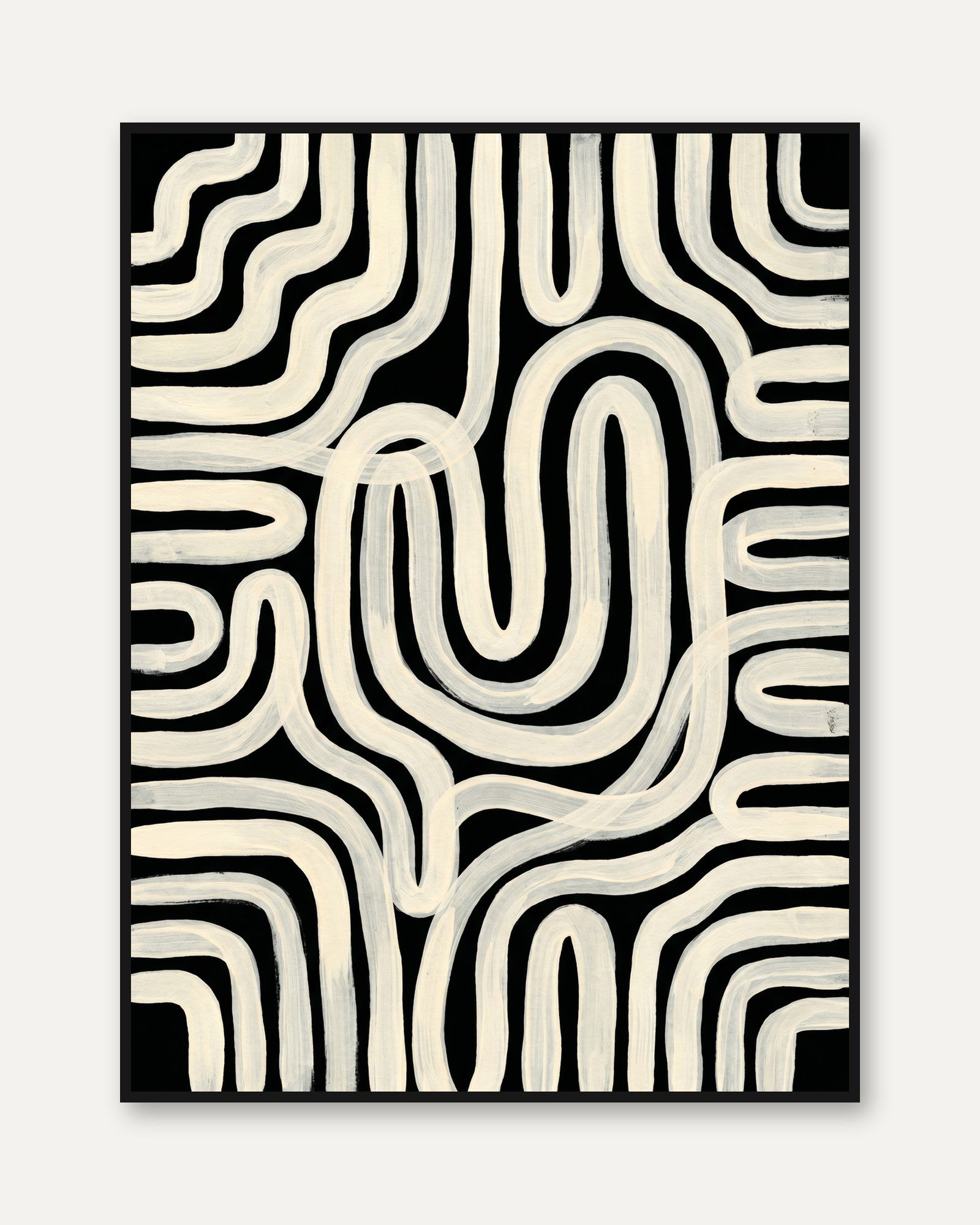 Modern Abstract Wall Art: Black and White Curves - framed