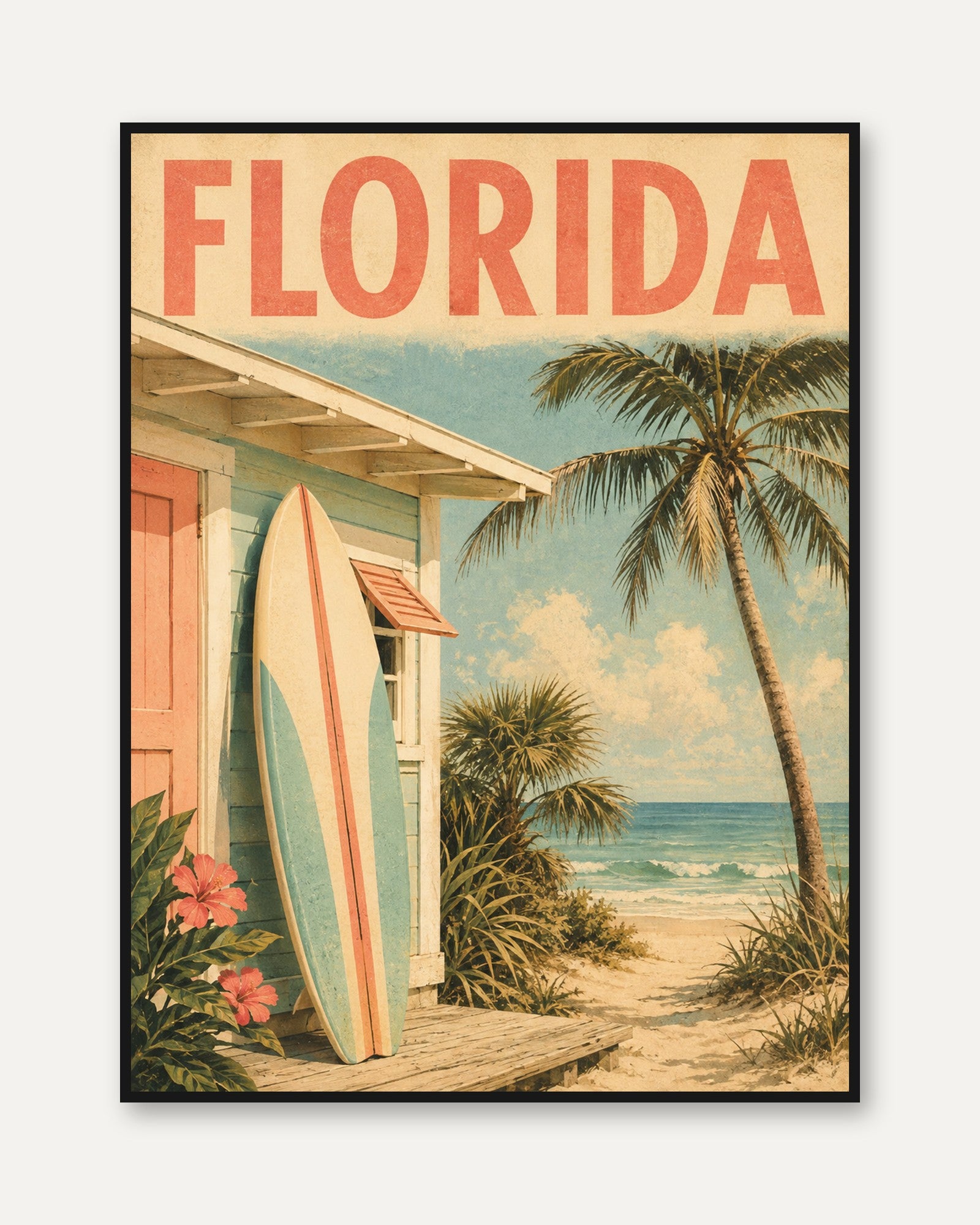 Florida Travel Poster – Vintage Beach Wall Art - framed