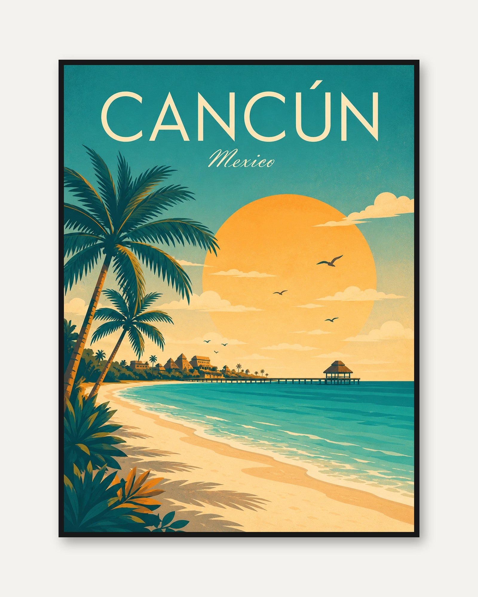 Mexico Travel Poster – Cancun Beach Print - framed