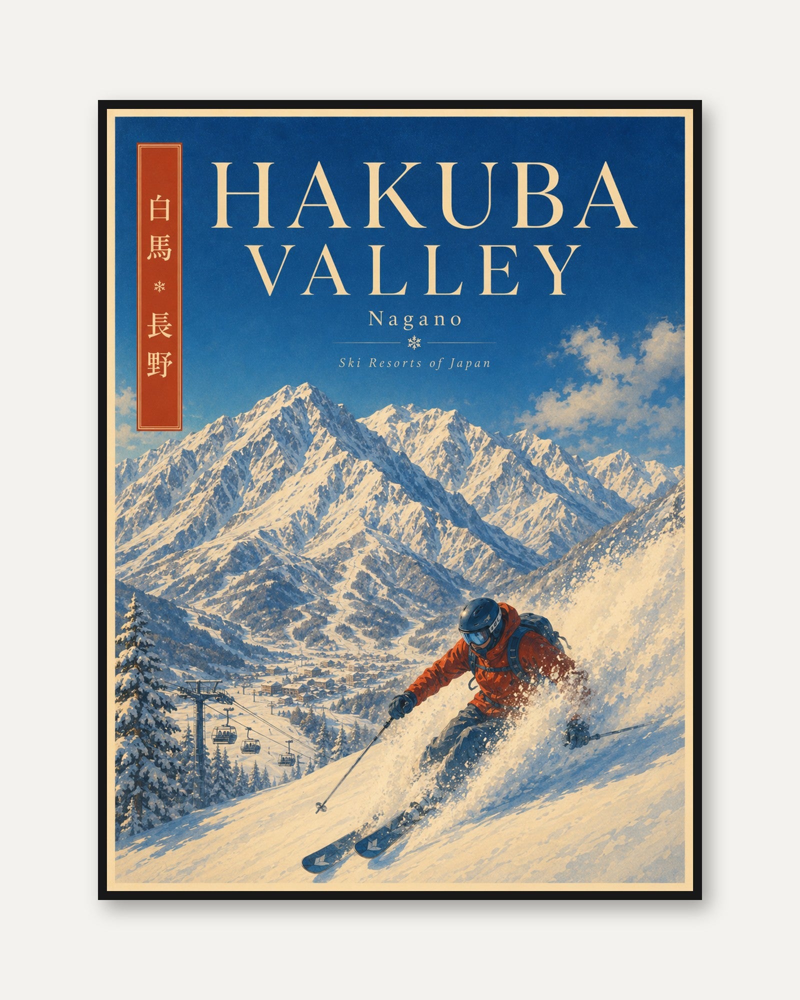 Hakuba Valley Ski Poster: Vintage Japanese Travel Art - framed