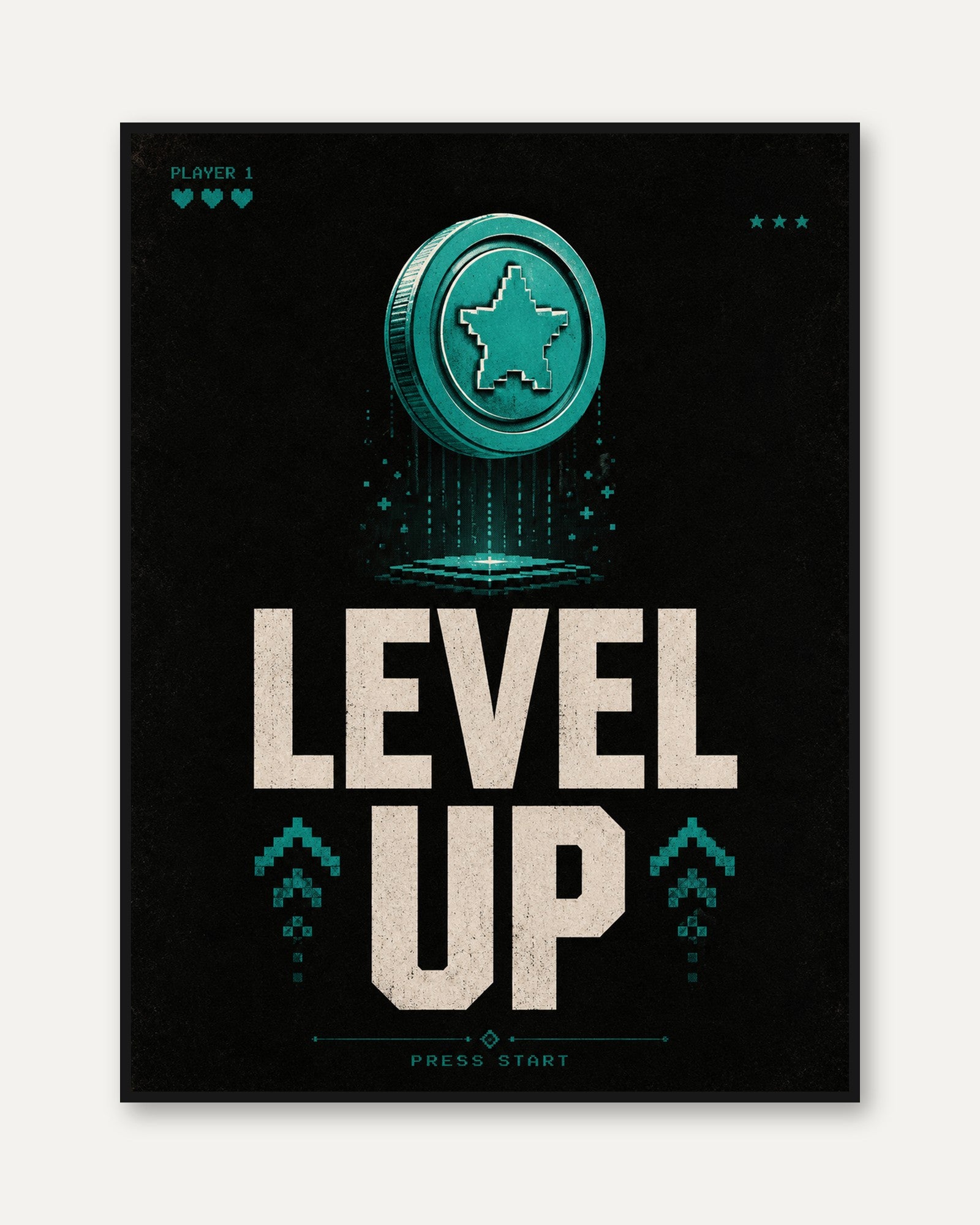 Level Up Gaming Print: Retro Pixel Art - framed