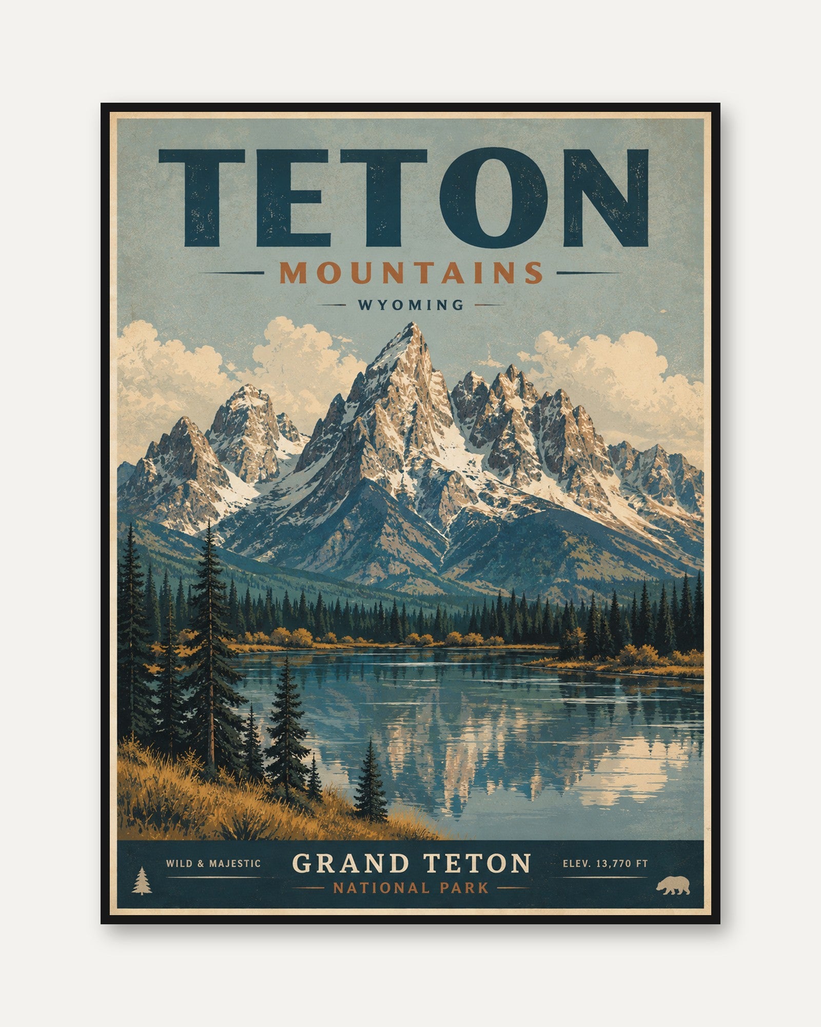 Grand Teton Poster – Vintage National Park Print - framed