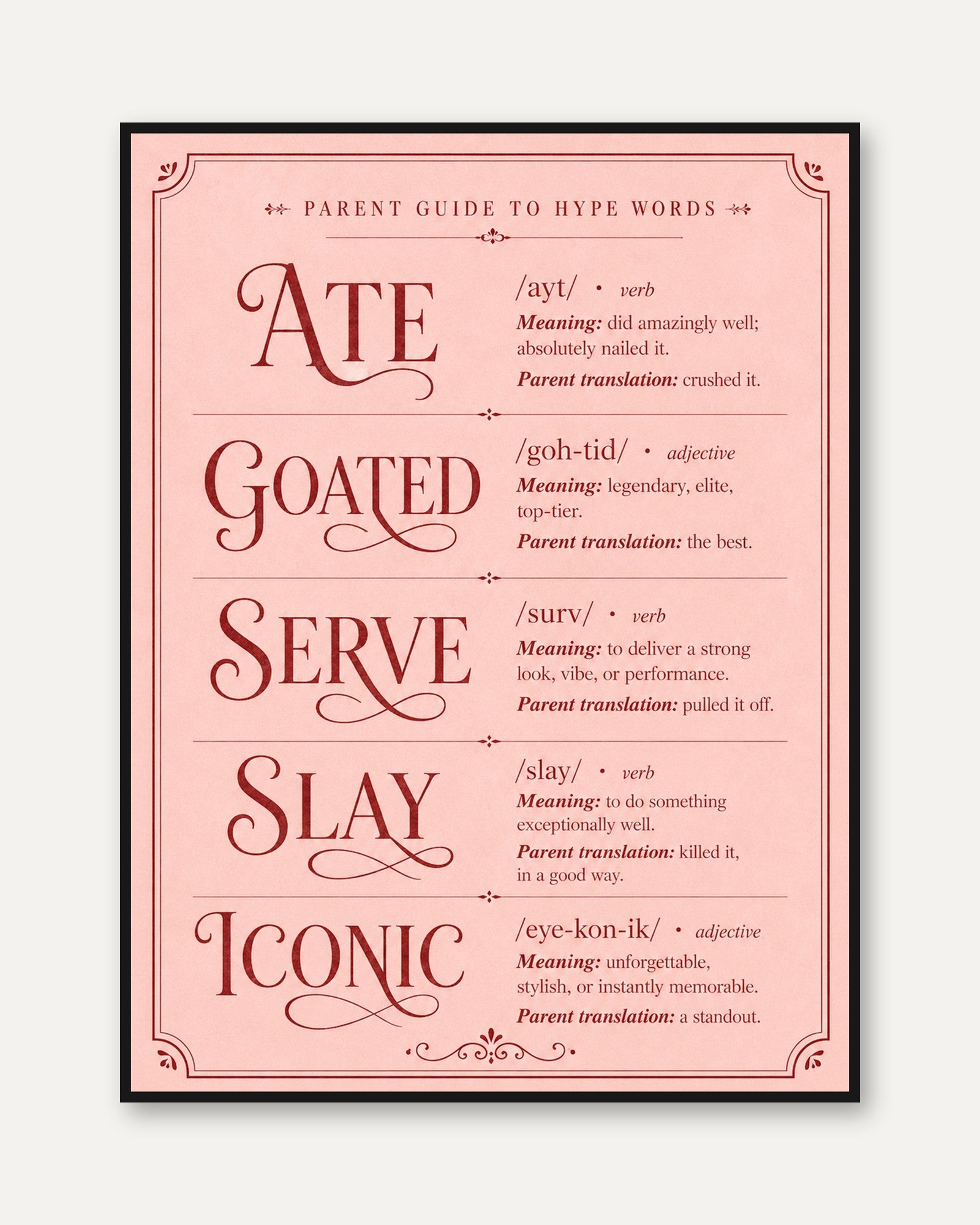 Parenting Wall Art – Funny Parent Guide Print - framed