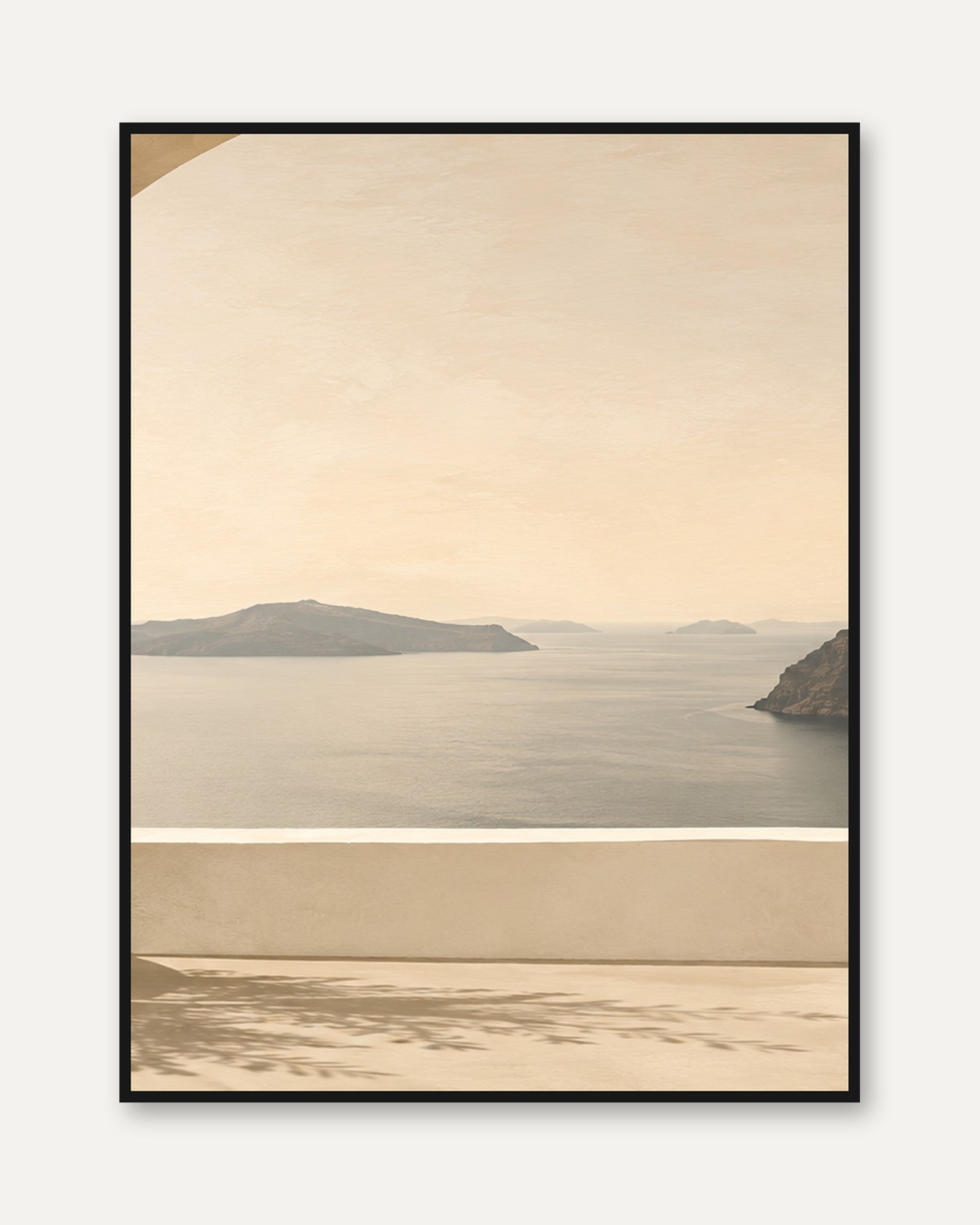 Aegean Seascape Wall Art: Minimalist Beige Coastal Photography - framed