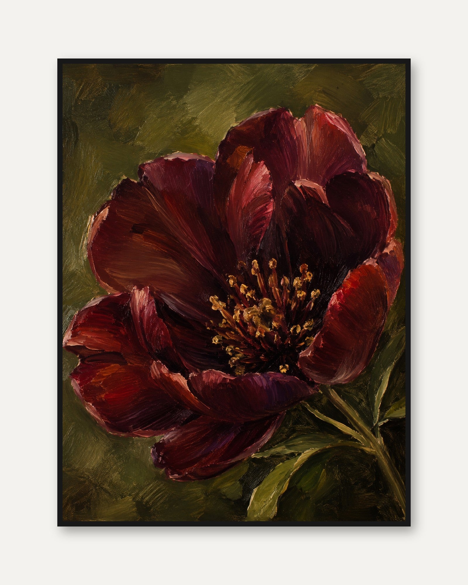 Dark Floral Wall Art – Moody Botanical Print - framed