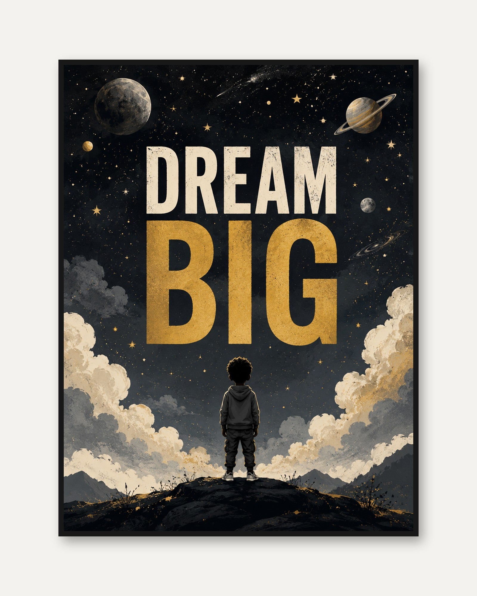 Space Nursery Wall Art – Dream Big Print - framed