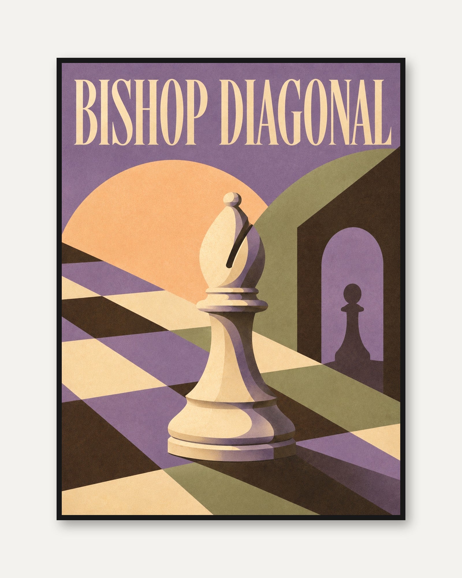 Chess Bishop Diagonal Print — Art Deco Geometric Design - framed