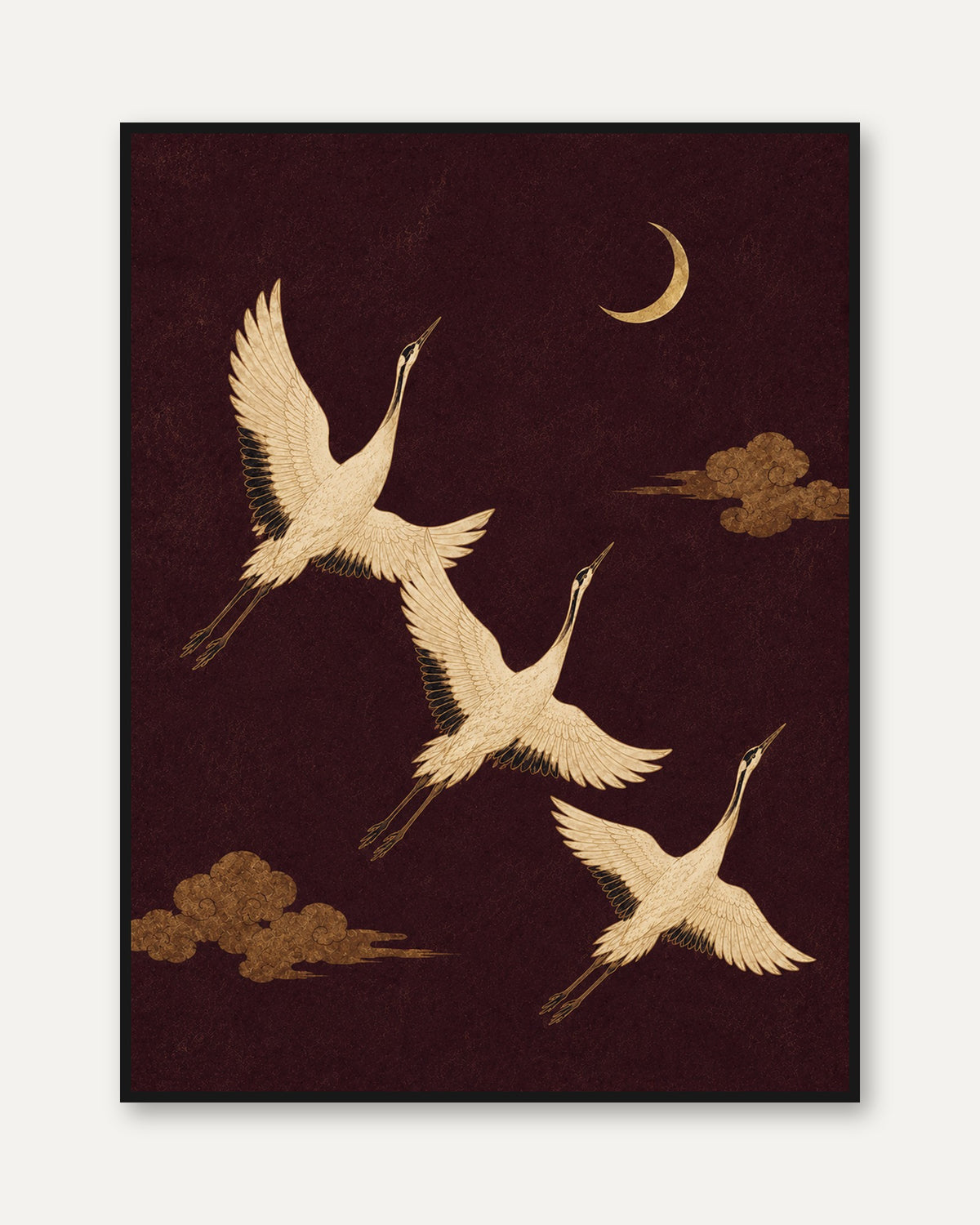 Asian Inspired Crane Art Print - framed