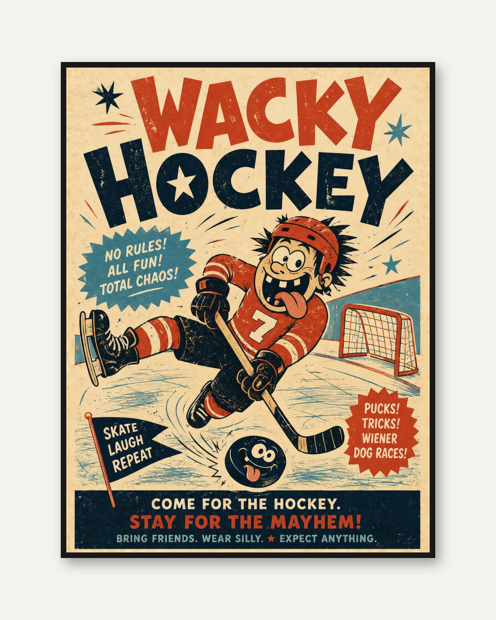 Vintage Hockey Poster – Retro Sports Print - framed