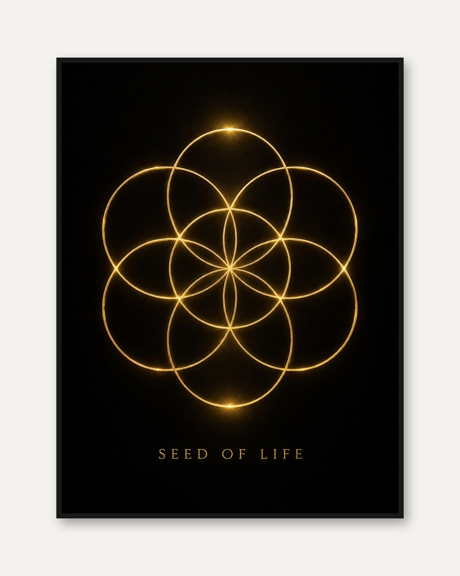 Flower of Life Print: Spiritual Wall Art (Gold on Black) - framed