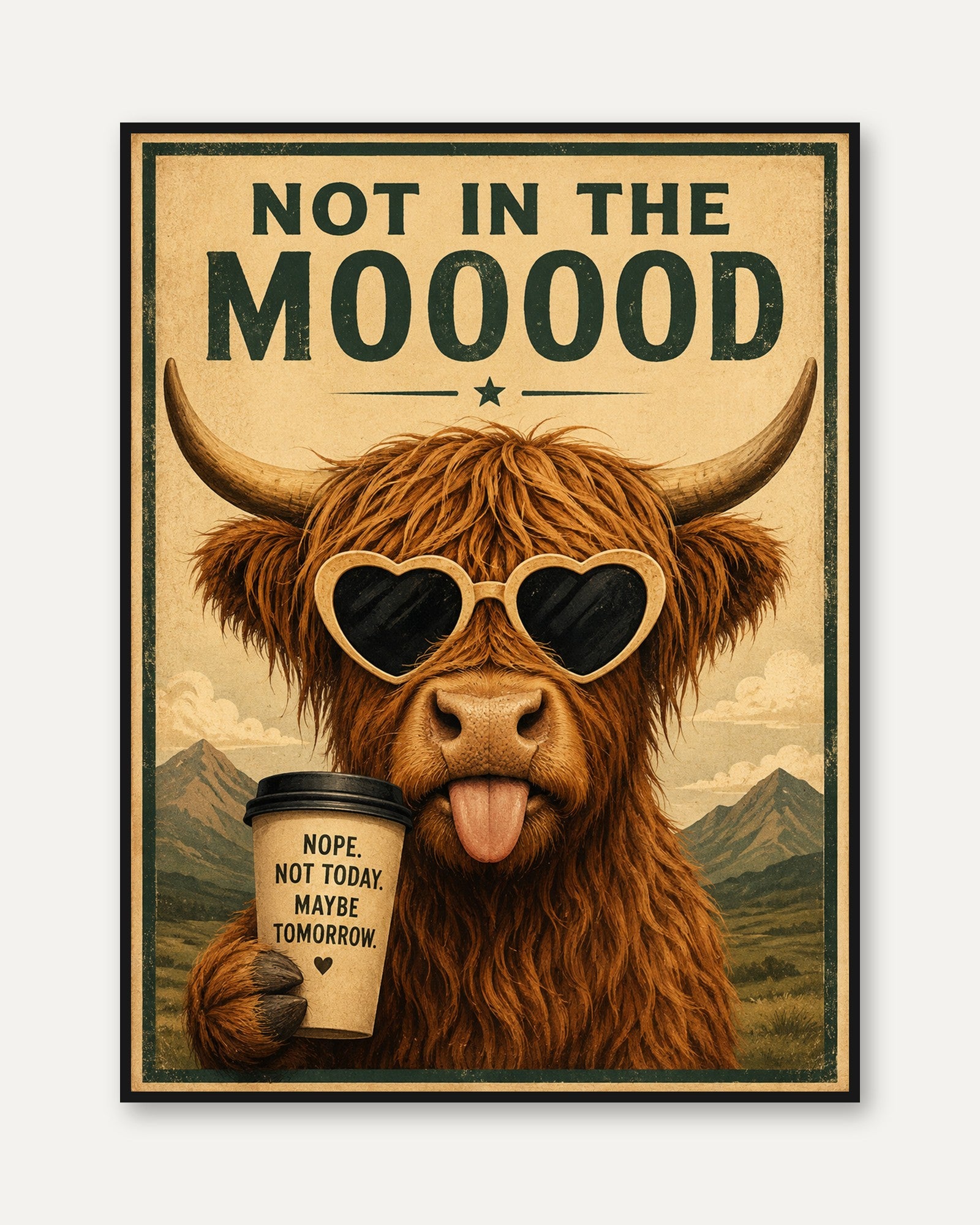 Highland Cow Wall Art – Funny Bathroom Print - framed