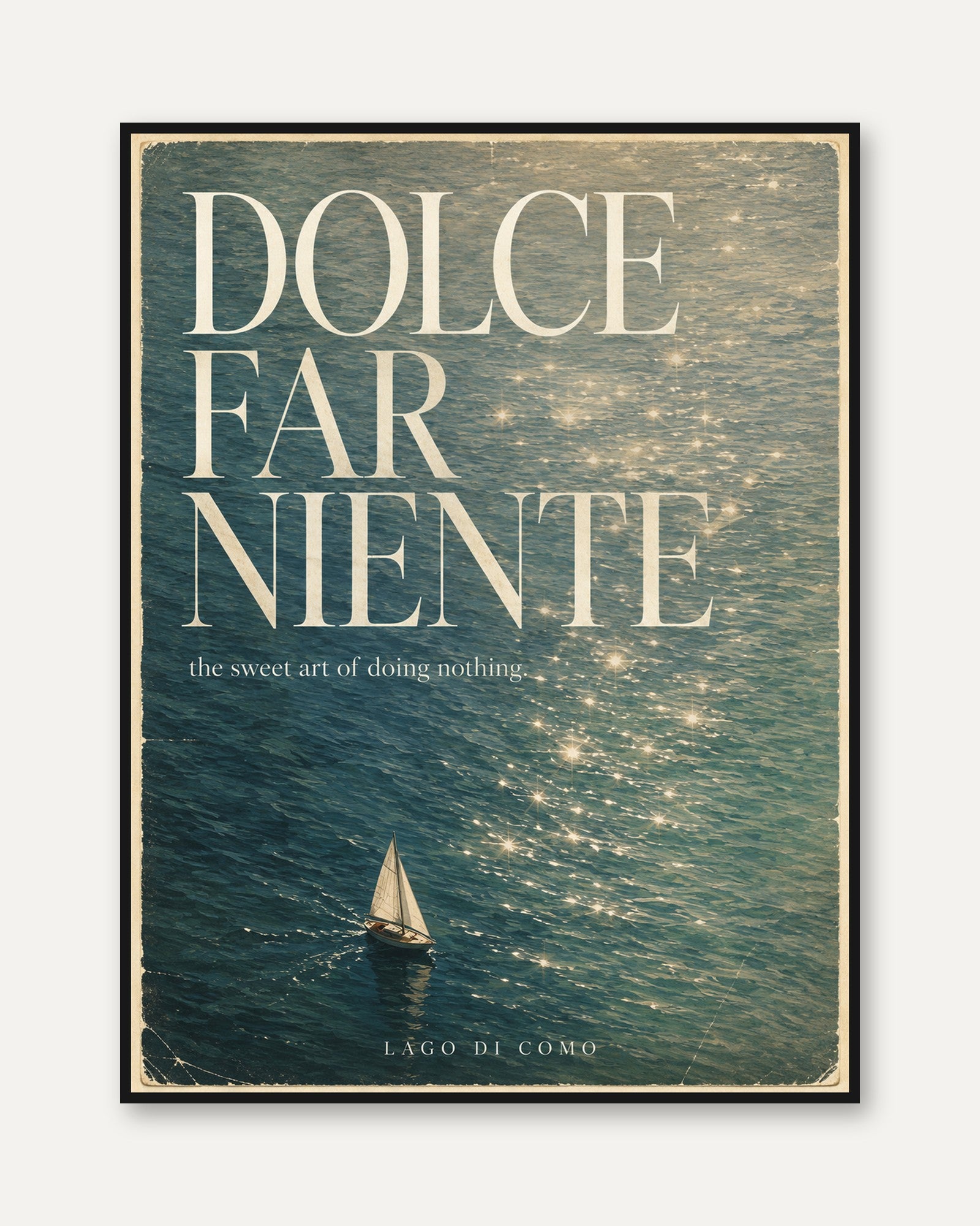 Dolce Far Niente Vintage Travel Poster: Lake Como Sailboat Art - framed