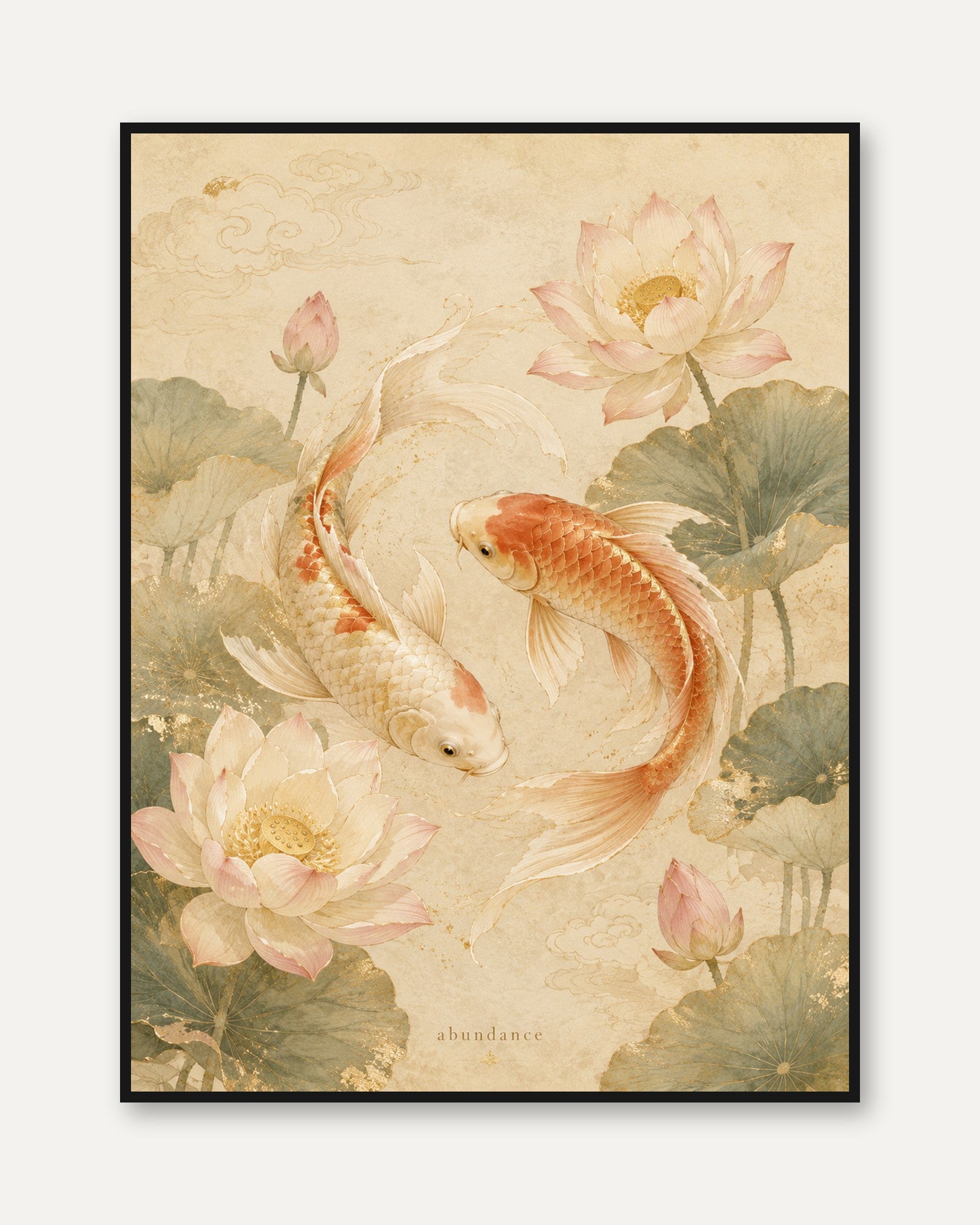 Koi Fish Lotus Flower Print - framed