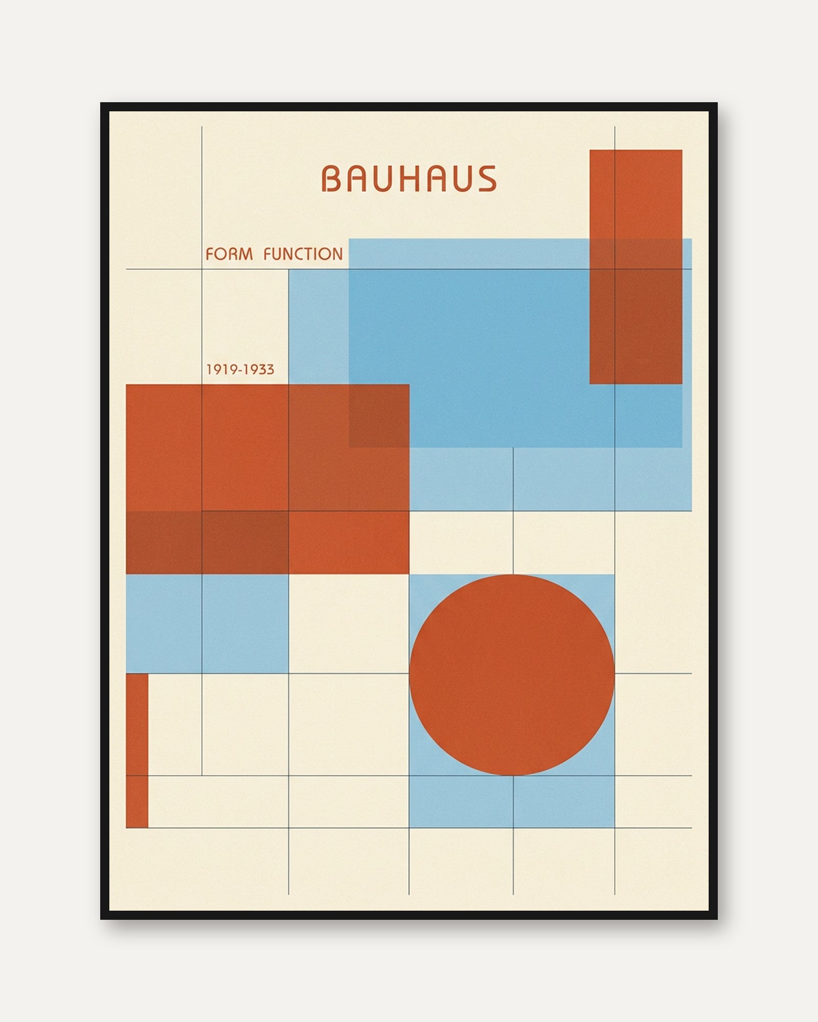 Bauhaus Geometric Art Print: Red Blue Cream Modernist Design - framed