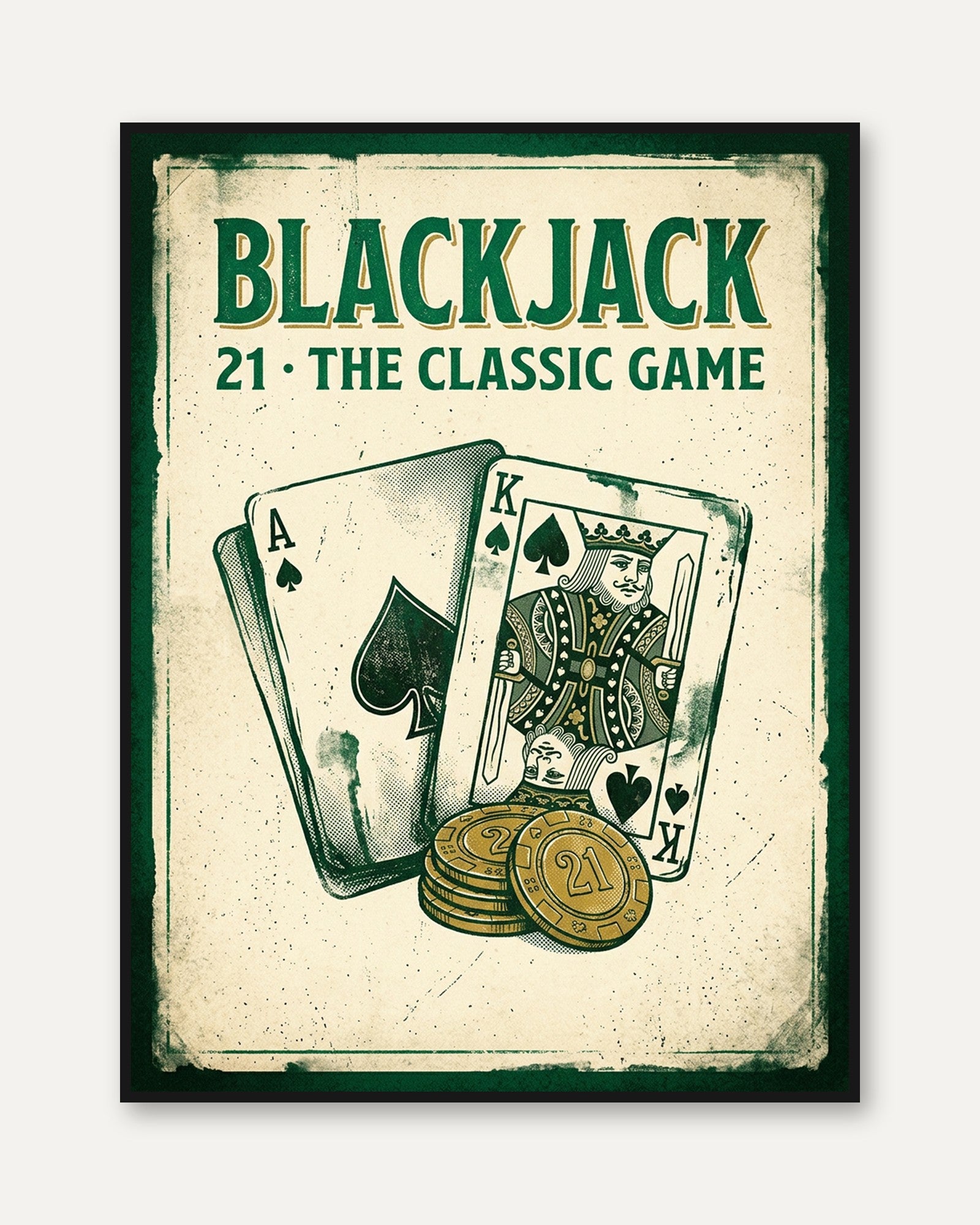 Blackjack Vintage Poster: Retro Casino Card Game Wall Art - framed