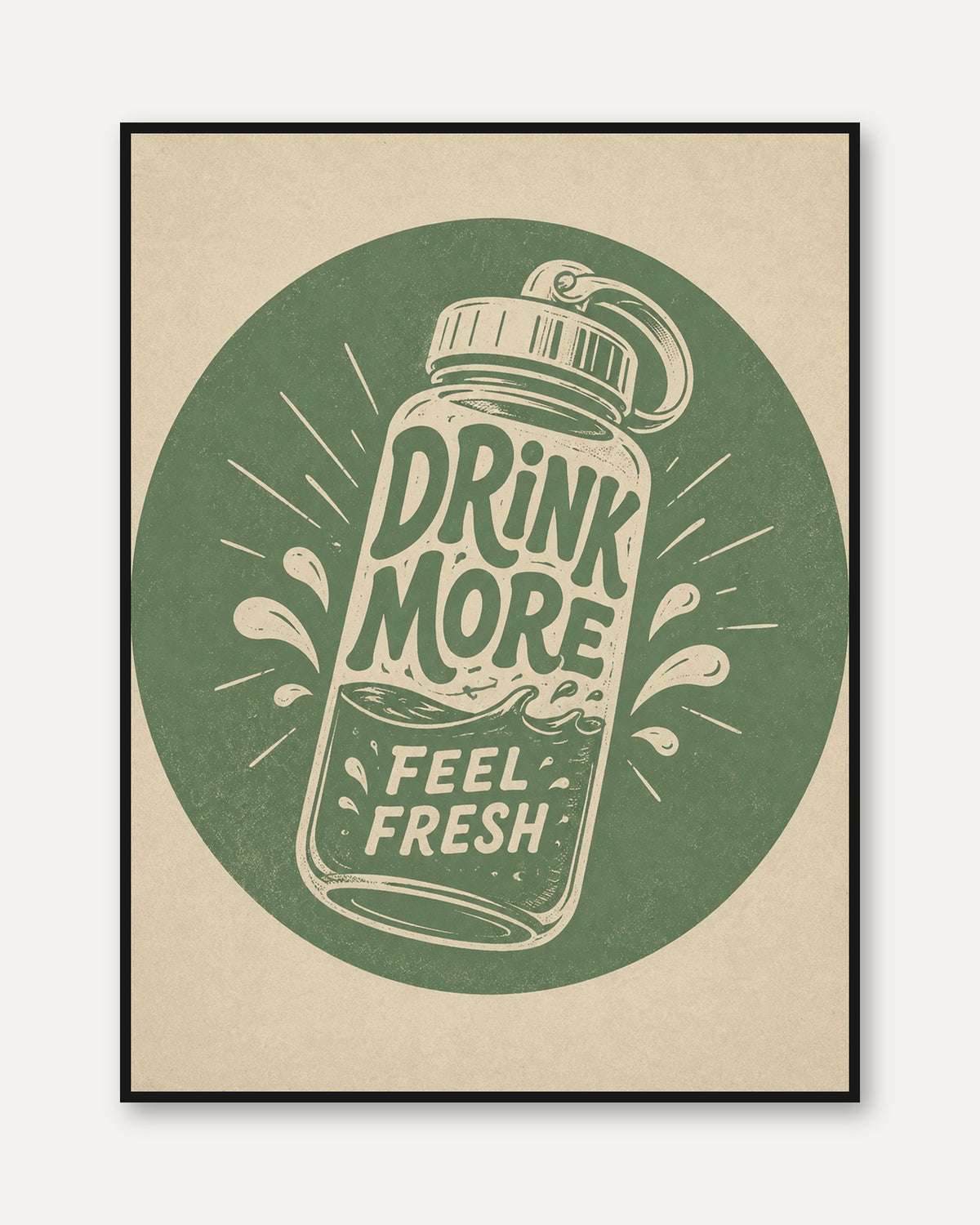 Drink More Water Wall Art – Retro Bottle Design - framed