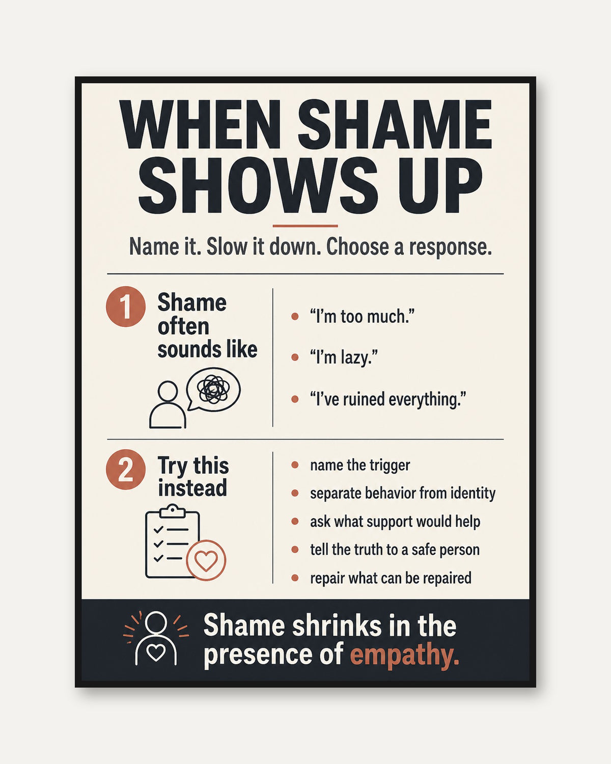 When Shame Shows Up Poster: Mental Health Therapy Wall Art - framed