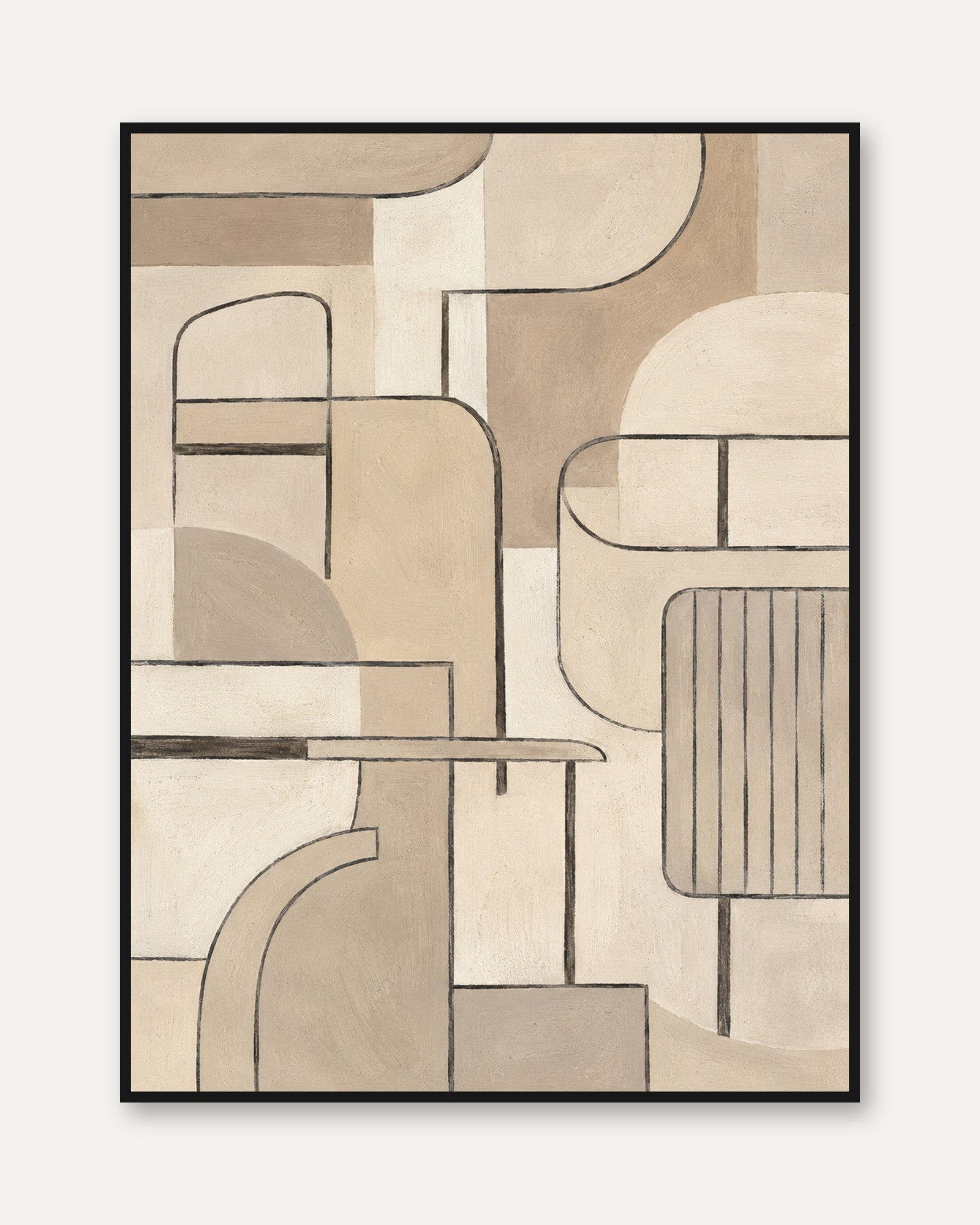 Abstract Geometric Forms Art Print: Neutral Modernist Composition - framed