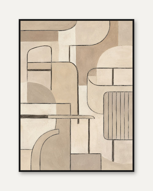 Abstract Geometric Forms Art Print: Neutral Modernist Composition - framed