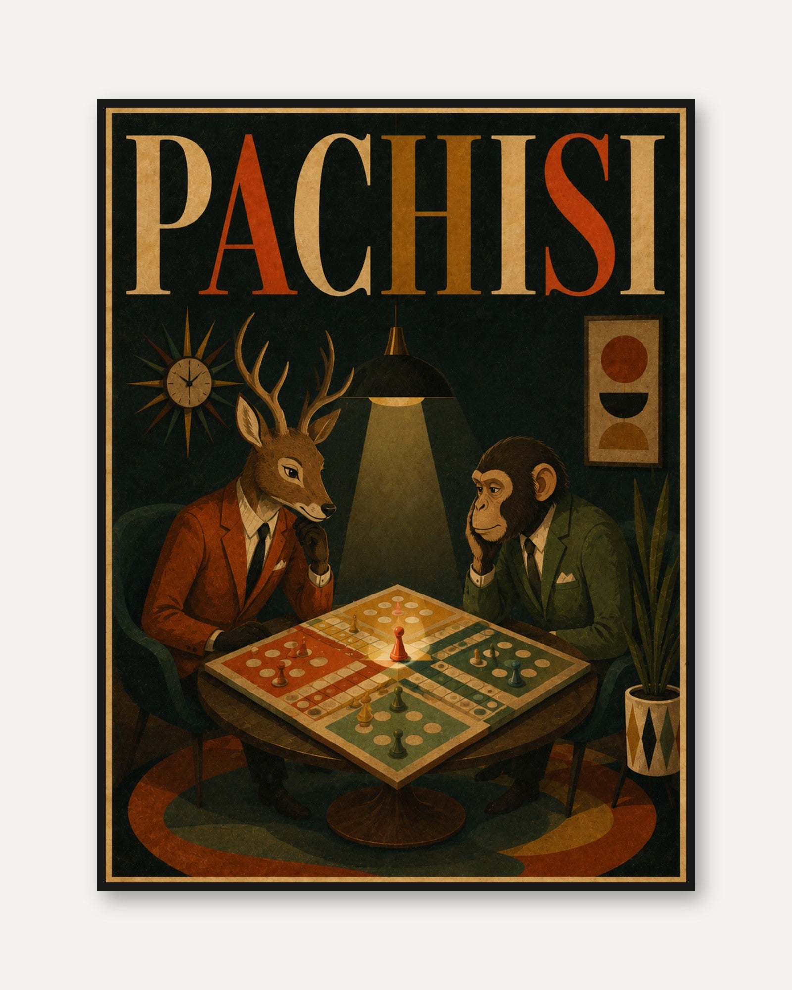 Mid-Century Animal Pachisi Poster - framed